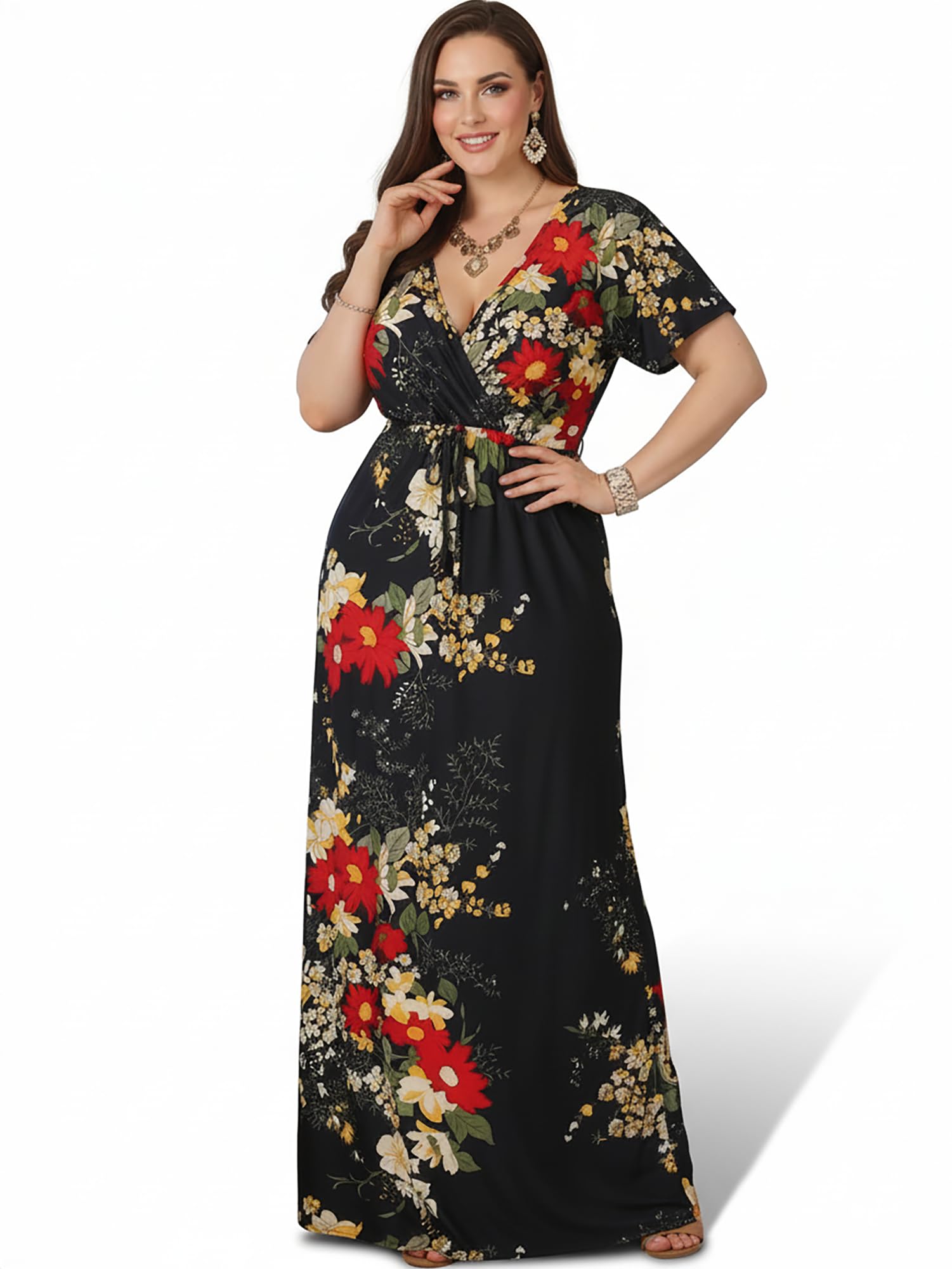 KOH KOH Womens Long Summer Floral Evening Sexy Kaftan Evening Gown Maxi Dress