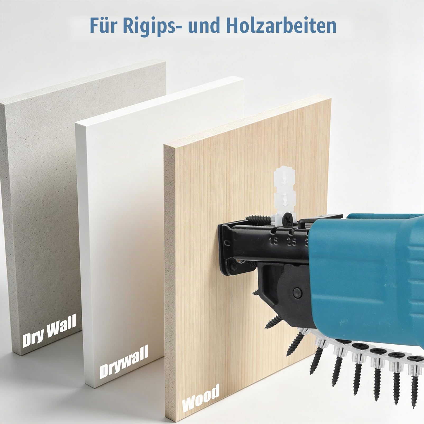 Akku Trockenbauschrauber mit Magazinaufsatz, Magazinschrauber | mit automatischer Schraubenzuführung, Kompatibel mit Makita 21V Akku, für 15-55 mm Schrauben in Trockenbau, Holz und Metall