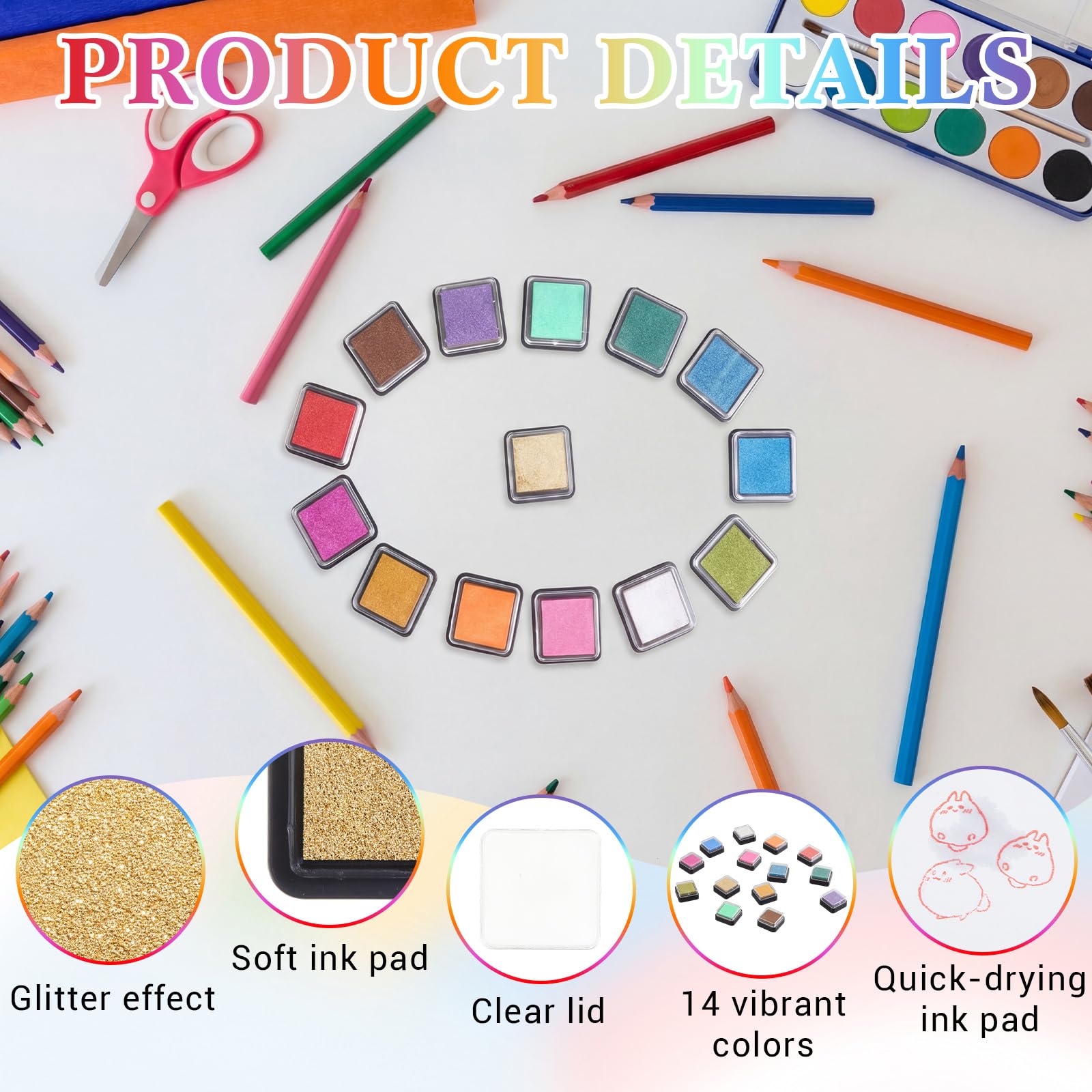 Glitter Ink Pads - 14 Colors for Stamps & Scrapbooking -3