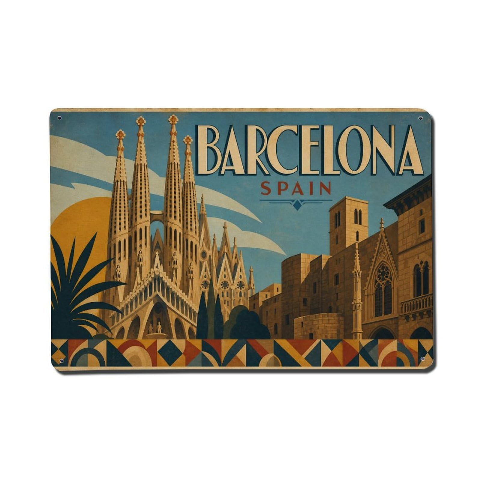 Metal Tin Sign Travel Vintage Spain Barcelona