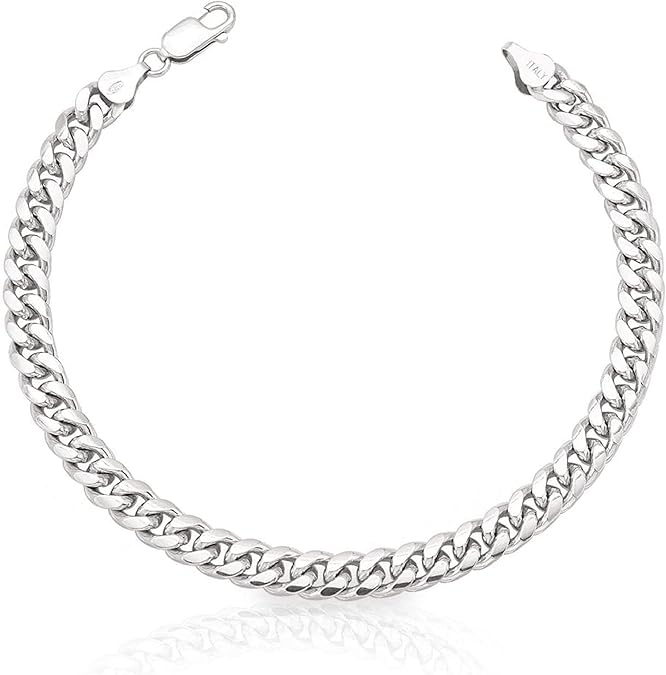925 Sterling Silver Cuban Link Chain Bracelet 3mm 5mm 8mm Silver Bracelet for Men Women 6.5-9 Inches