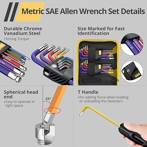 Miniatura 4 de AMTOVL Juego de llaves hexagonales, juego de llaves Allen y juego de llaves Torx, métricasimperiales, juego de 27 llaves Allen de brazo largo,