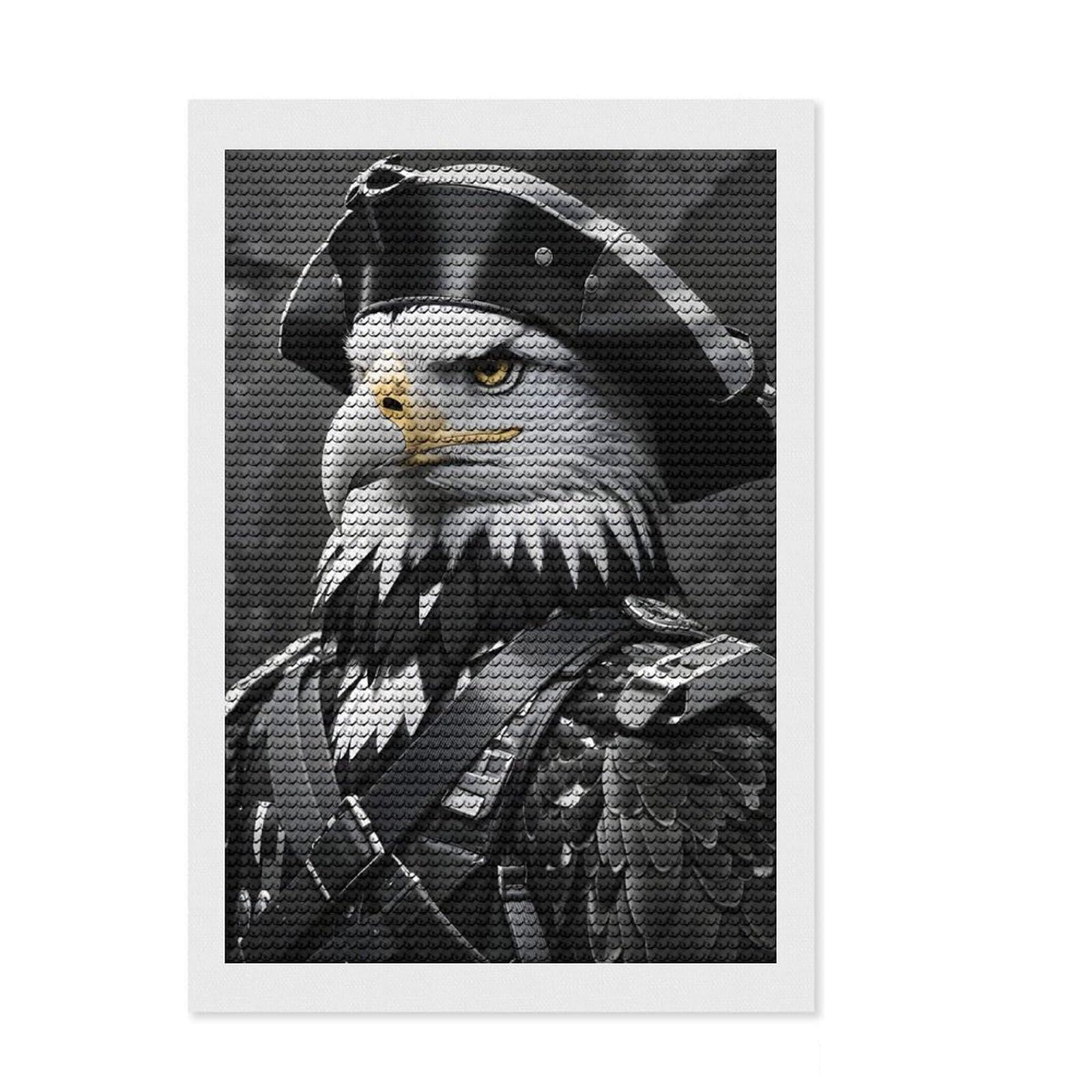 Junmoney Black and White Eagle Full Drill Diamond Painting Kit 8"x12", Nice Detail and Sparkle, Fun Craft Experience, Bedroom Decor, Gift Idea