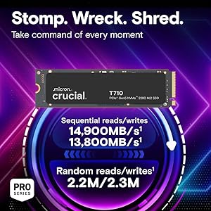 Crucial T710 1TB Gen5 NVMe SSD, Up to 14,900 MB/s, PCIe 5.0 M.2 2280, Internal Solid State Drive, Compatible with Laptop, Desktop, +Acronis Software - CT1000T710SSD8-01