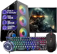 Pc Gamer Cpu Completo Intel Core I7 3.4GHz Memoria 16gb Ssd 480gb Fonte 500W Monitor 19