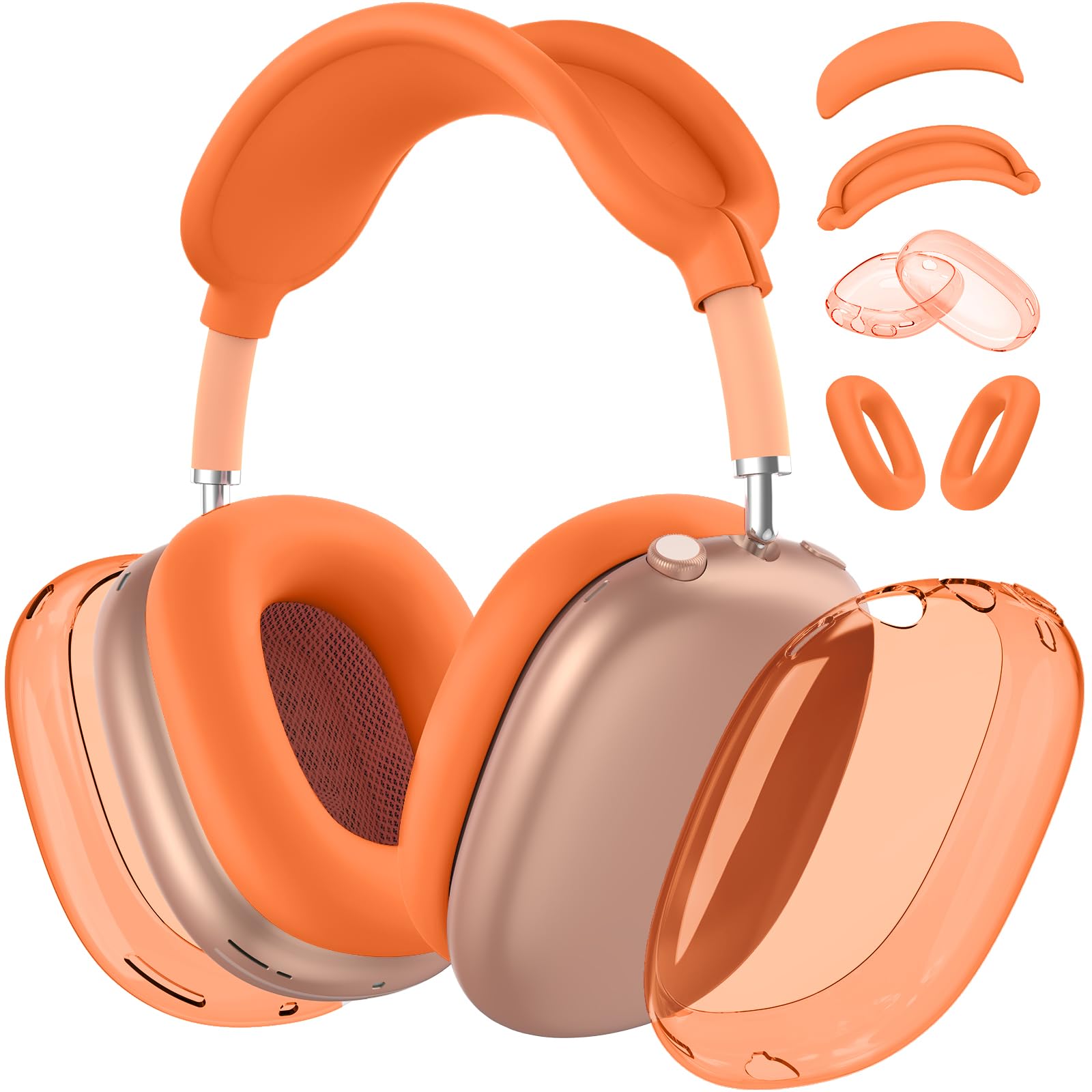 【4 in 1】Protective Kit for AirPods Max Case Cover, Clear TPU Ear Cups Cover + Silicone Ear Pads Case + Headband Covers, Transparent Silicone