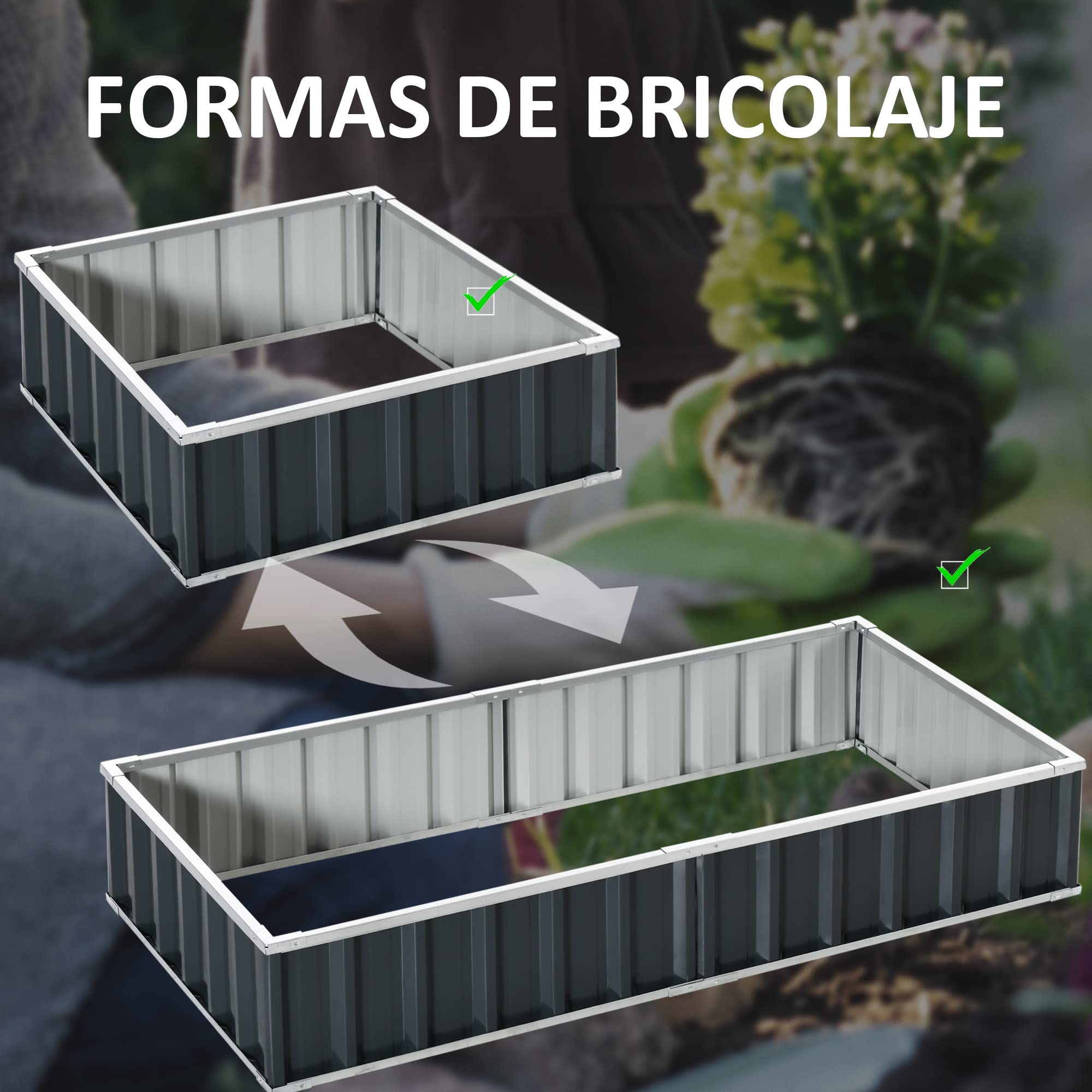 Outsunny Huerto Urbano Arriate de Jardín de Acero 174x90x30 cm Gris | Incluye Guantes; Jardinera Rectangular para Cultivos, Plantas y Flores en Terraza o Balcón
