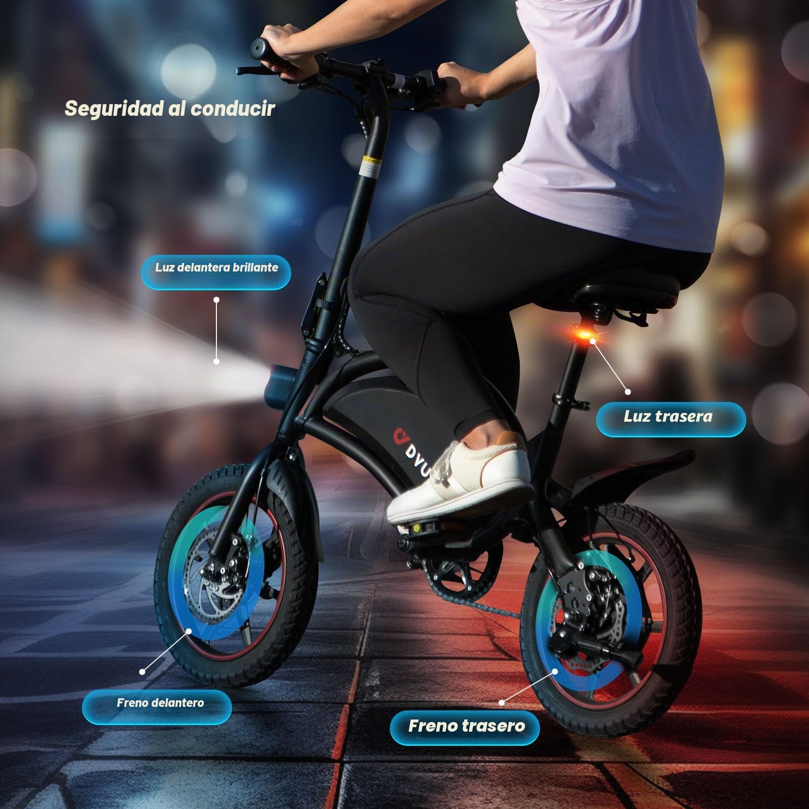 DYU Bicicleta Eléctrica Plegable,14 Pulgadas Portátil Bicicleta Eléctrica,Inteligente E-Bike con Asistencia de Pedal, Altura Ajustable,Portátil Compacta,Unisex Adulto
