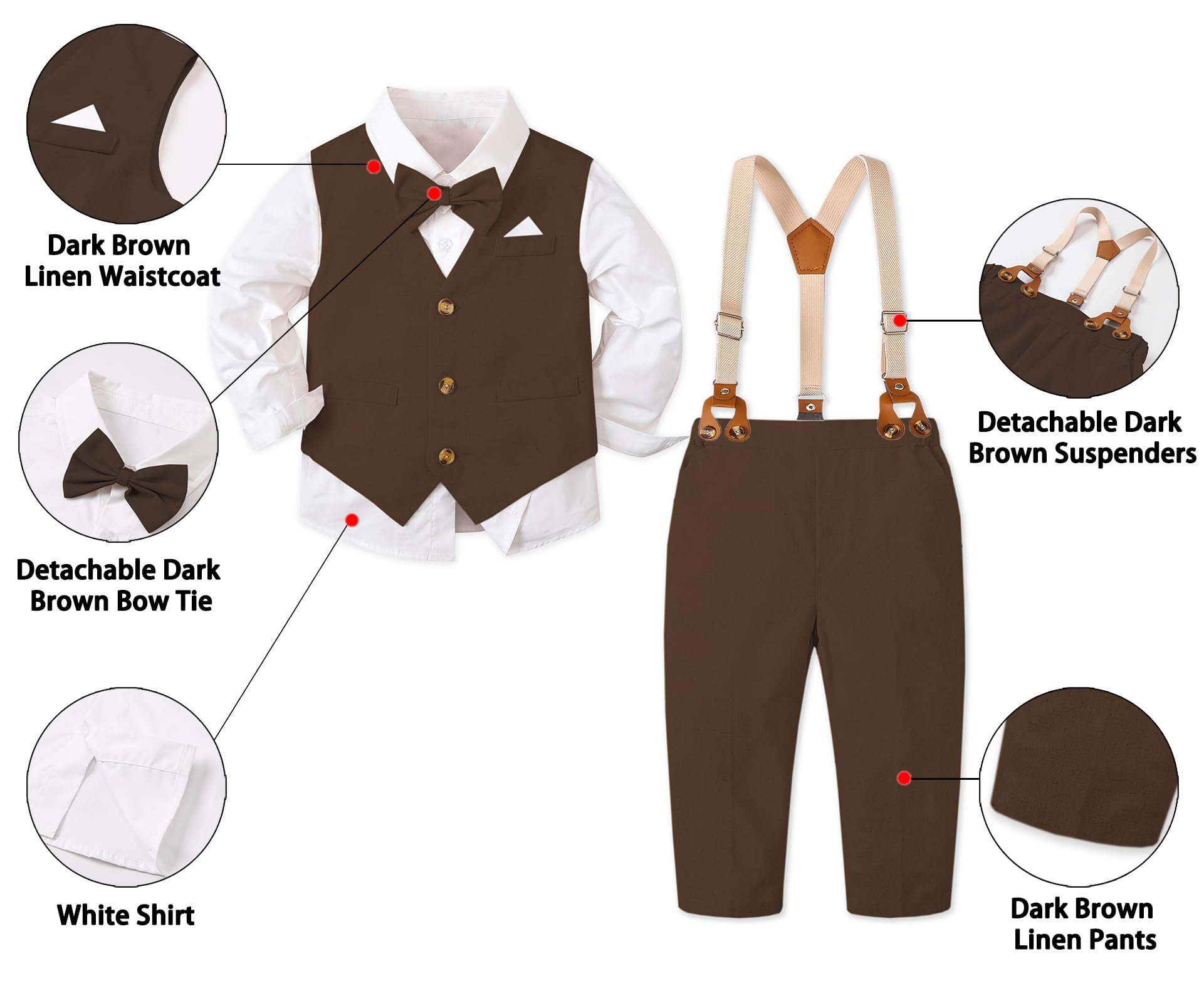 SANGTREE Baby Jungen Gentleman-Outfits aus Baumwollleinen, formelles Anzug-Set, 3 Monate - 9 Jahre