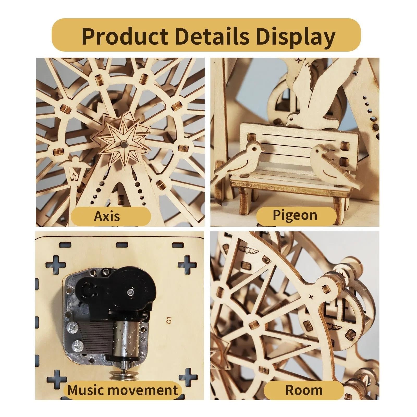 Caja de música Regalos Rompecabezas De Madera 3D Caja De Música Noria Manualidades DIY Kits De Modelos Hechos A Mano para Regalos De Cumpleaños