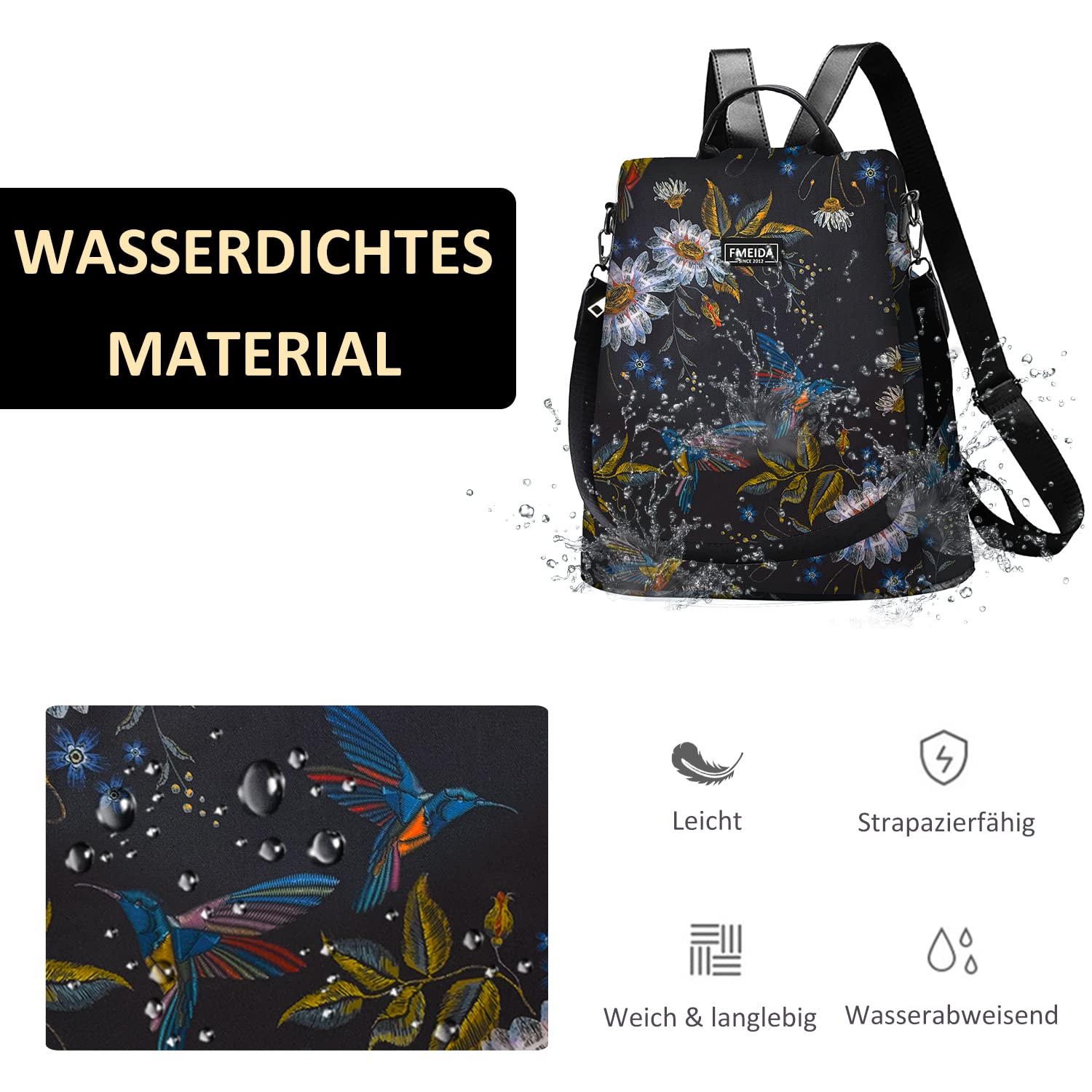 Fmeida Rucksack Damen Anti Diebstahl Nylon Handtaschen Wasserdichte 2 in 1 Schultertasche Casual Daypack Klein Reiserucksack für Frauen Mädchen