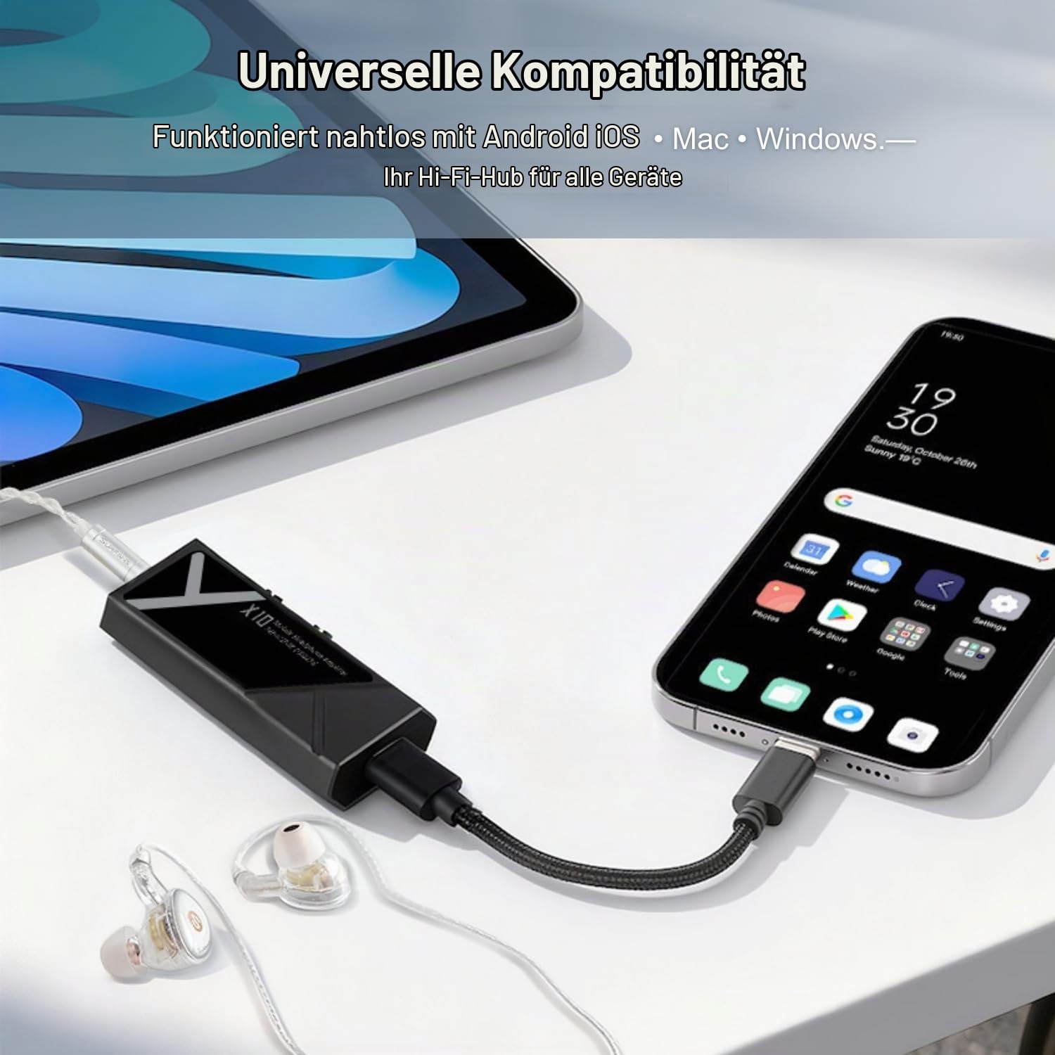 Surfans X10 Tragbarer Kopfhörerverstärker DAC Dongle,USB-C Hi-Res Audio Adapter mit ES9028Q2M + ES9603Q, 522mW Balanced Output, PCM 384kHz/32bit DSD256, 3.5mm & 4.4mm, für Android/iOS/PC/Mac