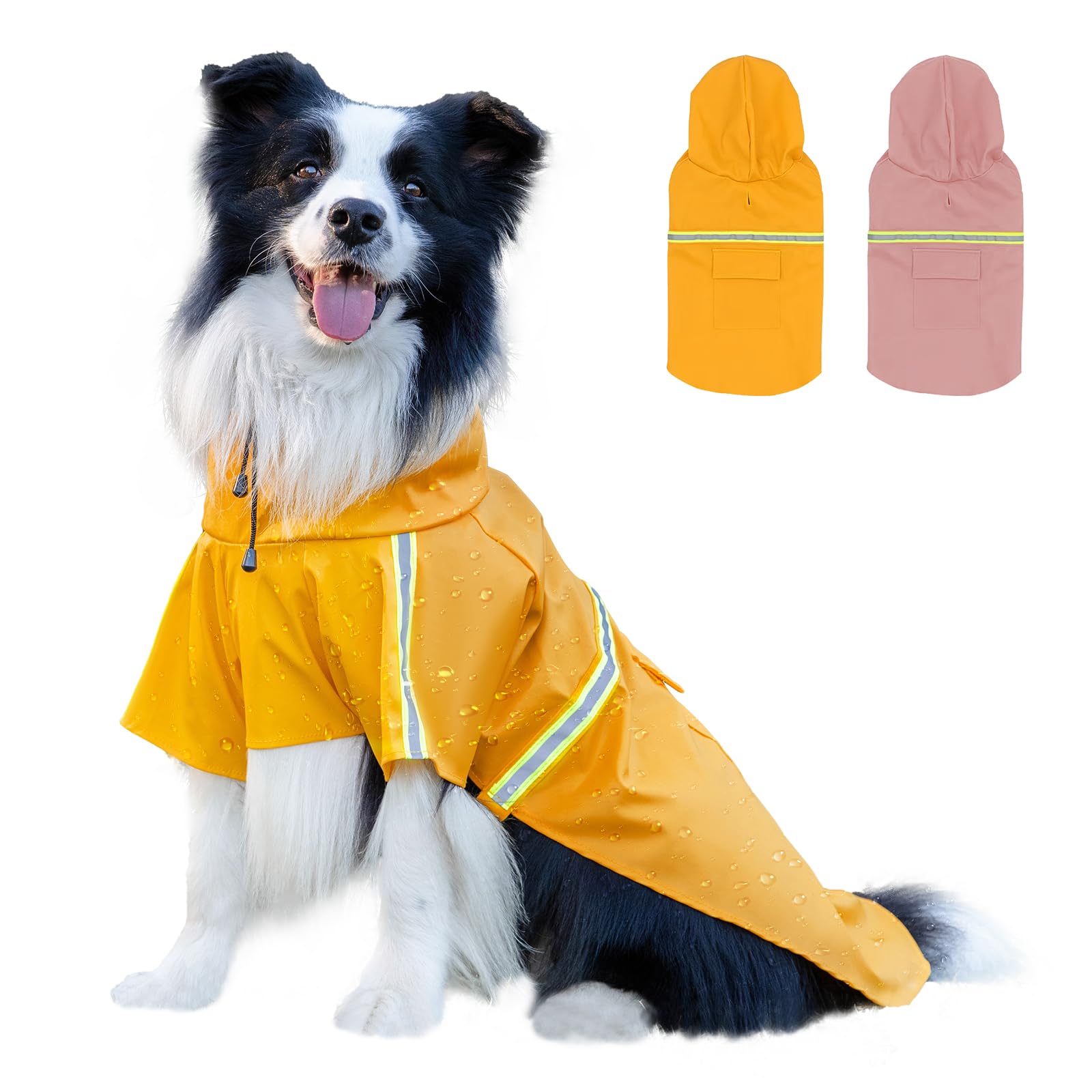 ExploreU Dog Raincoat, Waterproof Windproof Dog Rain Jacket Adjustable, Rain Coat with Leash Hole, Reflective Strap Raincoat Poncho for Small Medium