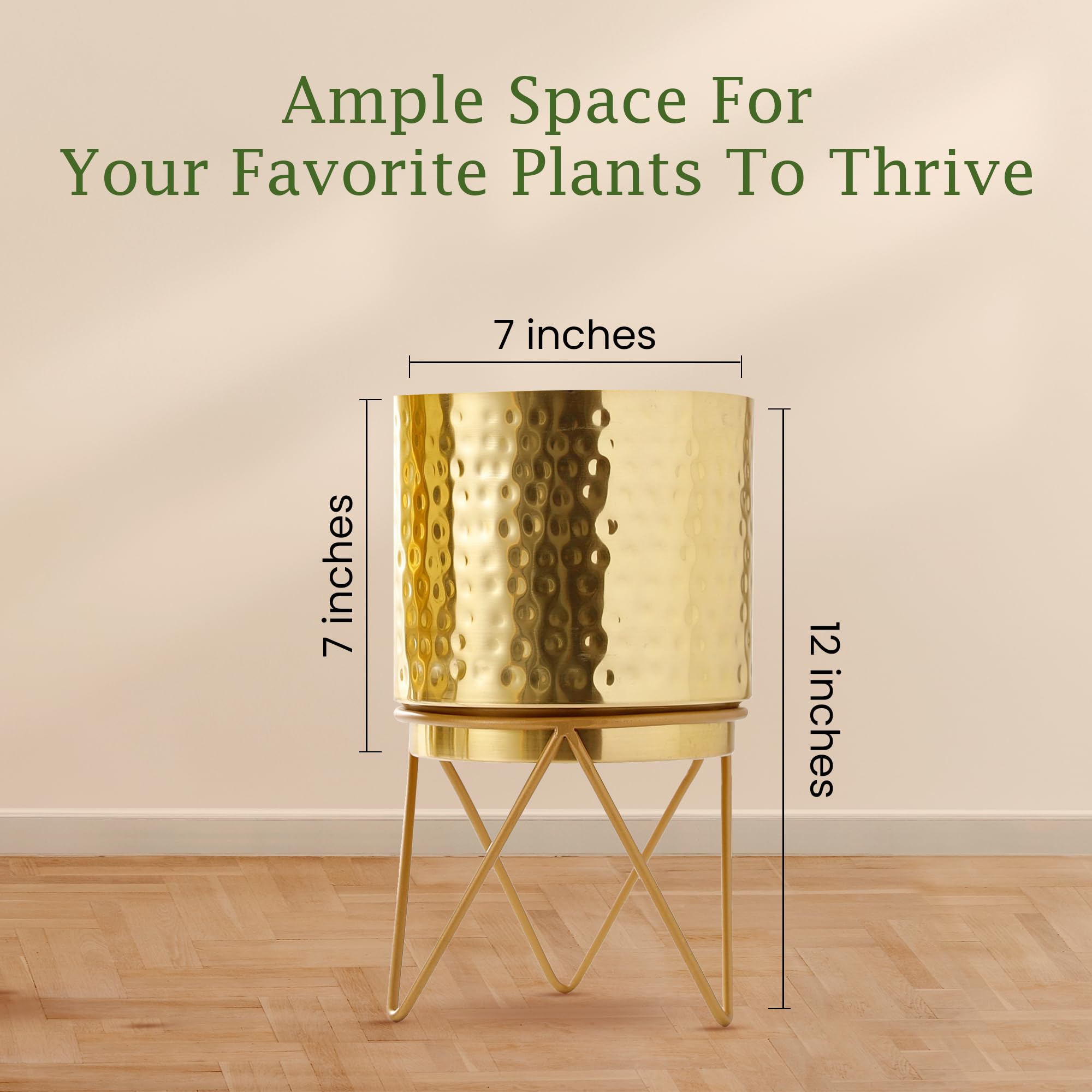 HomeShastra® Elle Gold Hammered Metal Planter with Stand | 12 Inch (Height) by 7 Inch (Dia) | Planters for Living Room, Bedroom Decor (Pack of 1) 1
