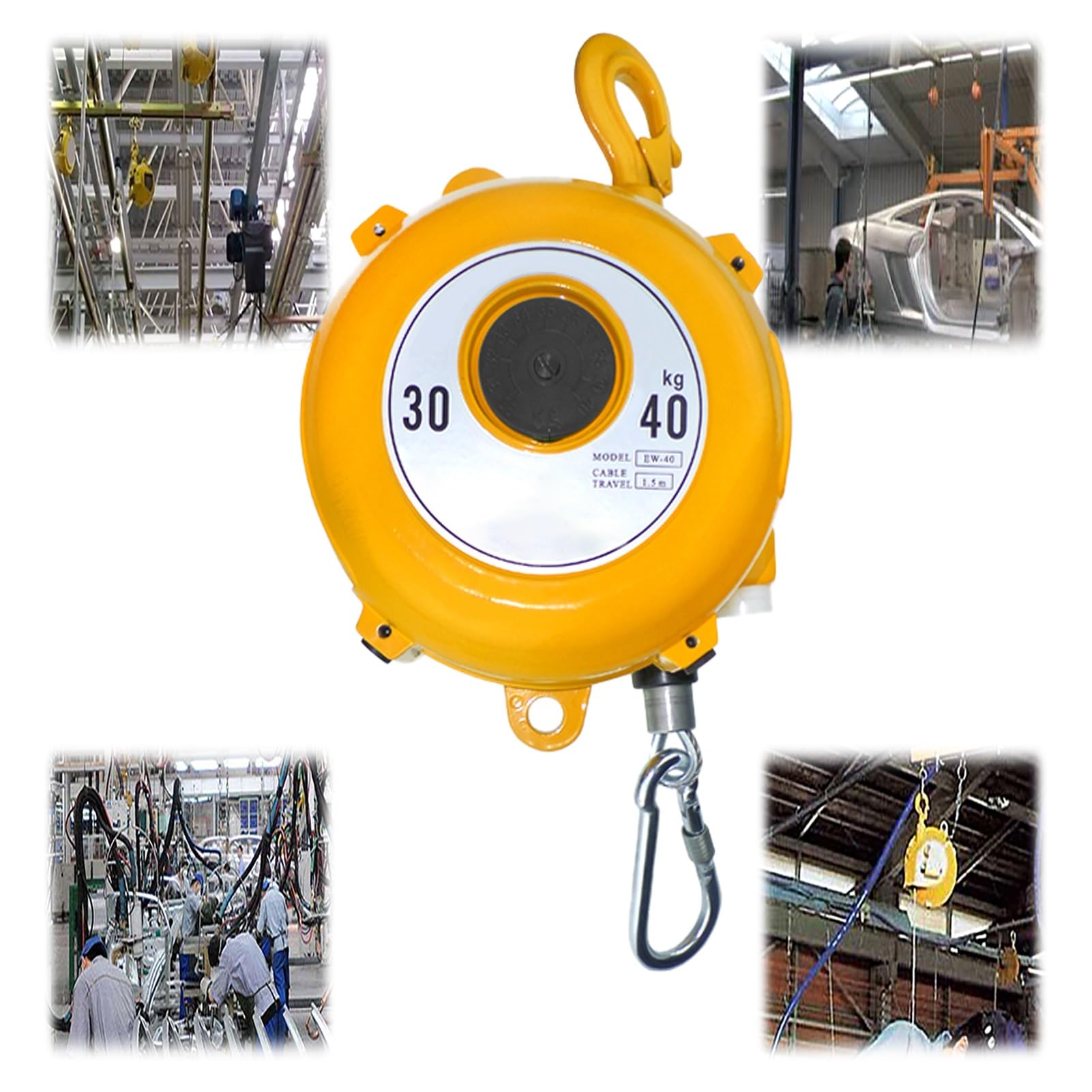 Spring Balancer, Tool Balancer Retractable 1.5m Alloy Hook Tower Wheel Wire Rope Hanging Equipment 1-200kg(30-40kg)