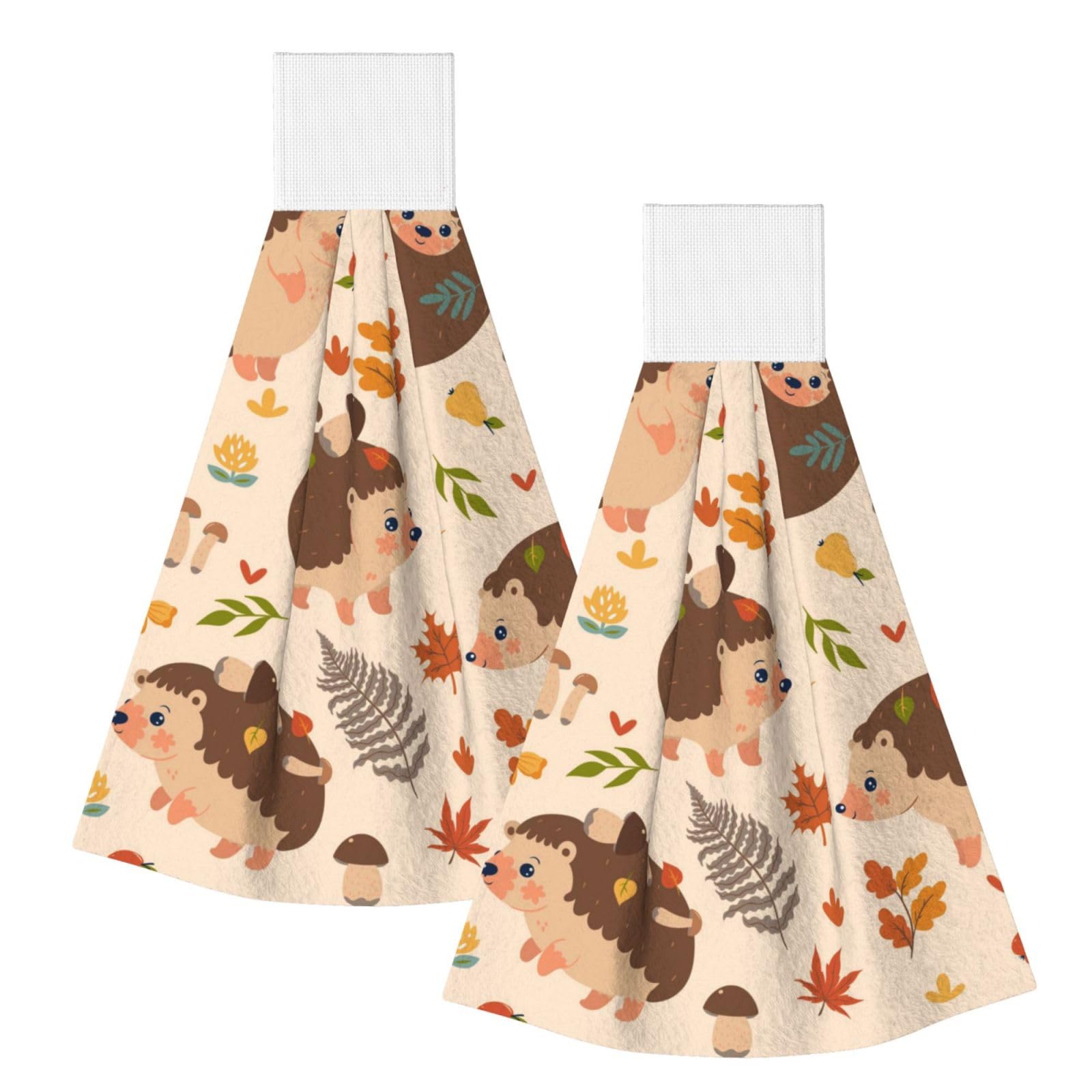 DOPKLNA Cute Hedgehog And Mushroom, 2 Pcs Hanging Coral Fiber Hand Towels for Bathroom, Absorbent Kitchen Towels
