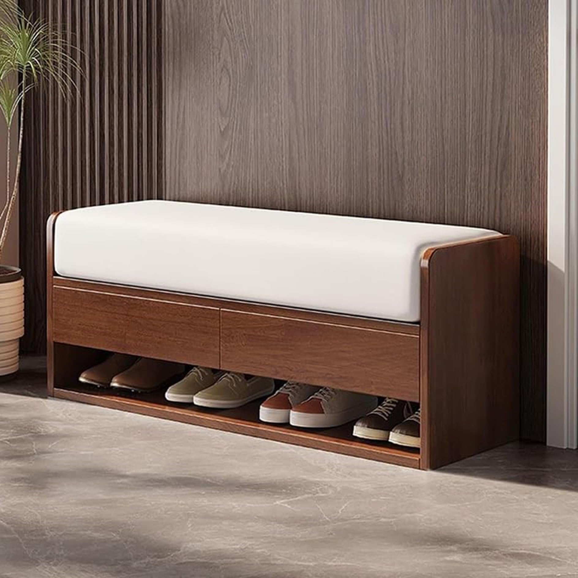 Banc d'entrée avec rangement étagère à chaussures et meuble de couloir bois