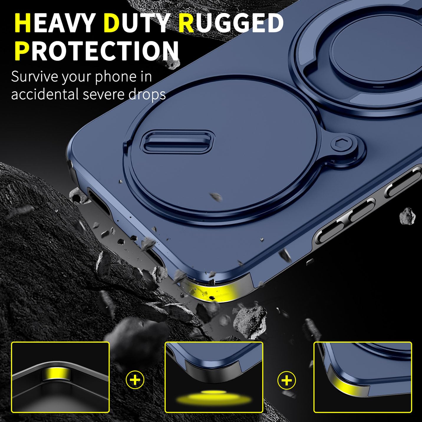 BORYA Etui na Xiaomi Redmi Note 15 Pro 5G, Odporny na wstrząsy PC+TPU Silikonowa obudowa, Anty-upadkowa obudowa klasy wojskowej. Etui z obrotem 360° Uchwyt i osłona aparatu, niebieski