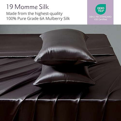 Miniatura 2 de Mulberry Park - Juego de sábanas de 4 piezas de seda de morera 100% pura, 19 momme, grado 6A, certificado Oeko-TEX, negro, tamaño King