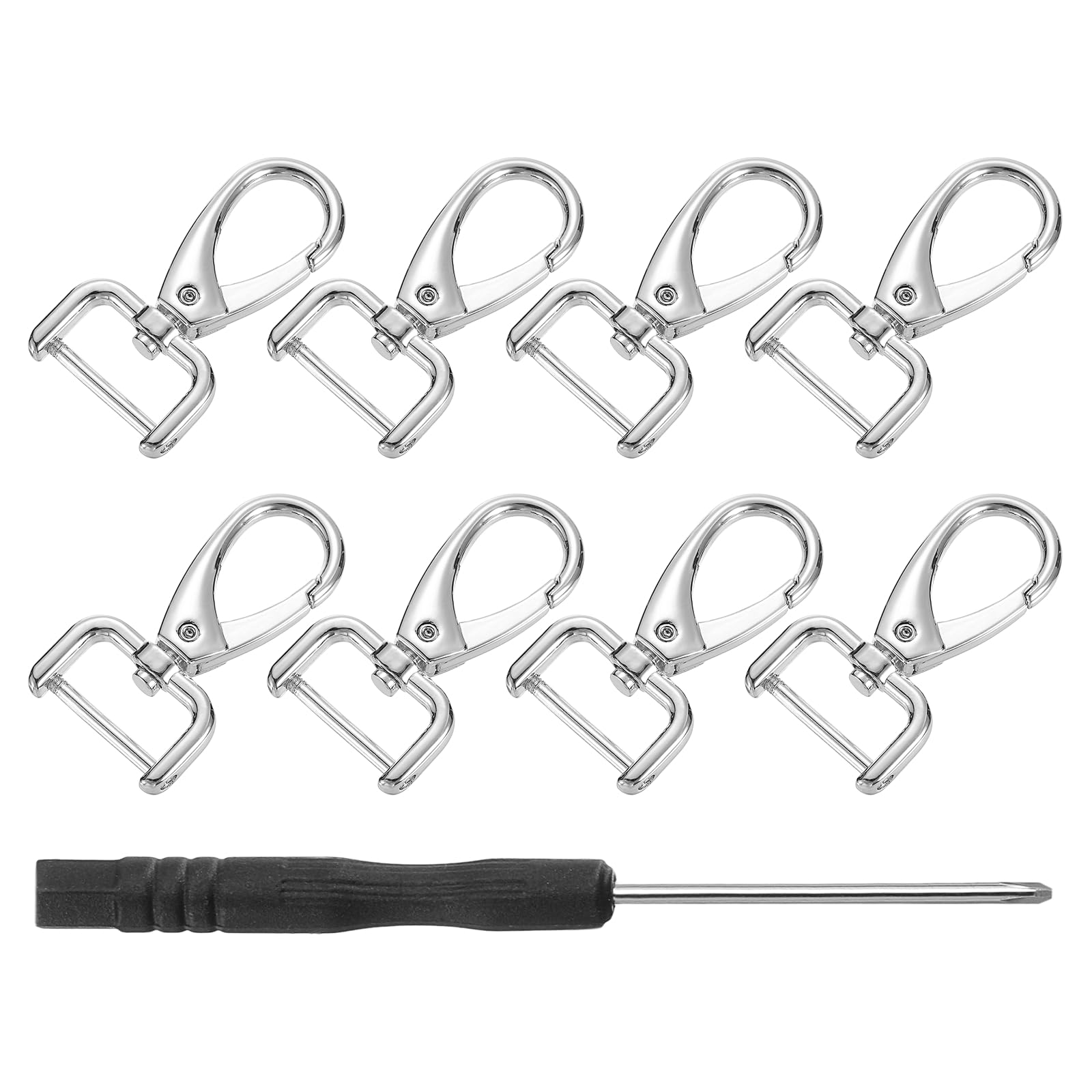sourcing map 8Pcs Swivel Clasps Hook, 19mm(0.75 Inch) D Ring Detachable Snap Hardware Metal Lobster Claw Clasp Hook with Screwdriver for Purse Keychain DIY, Silver