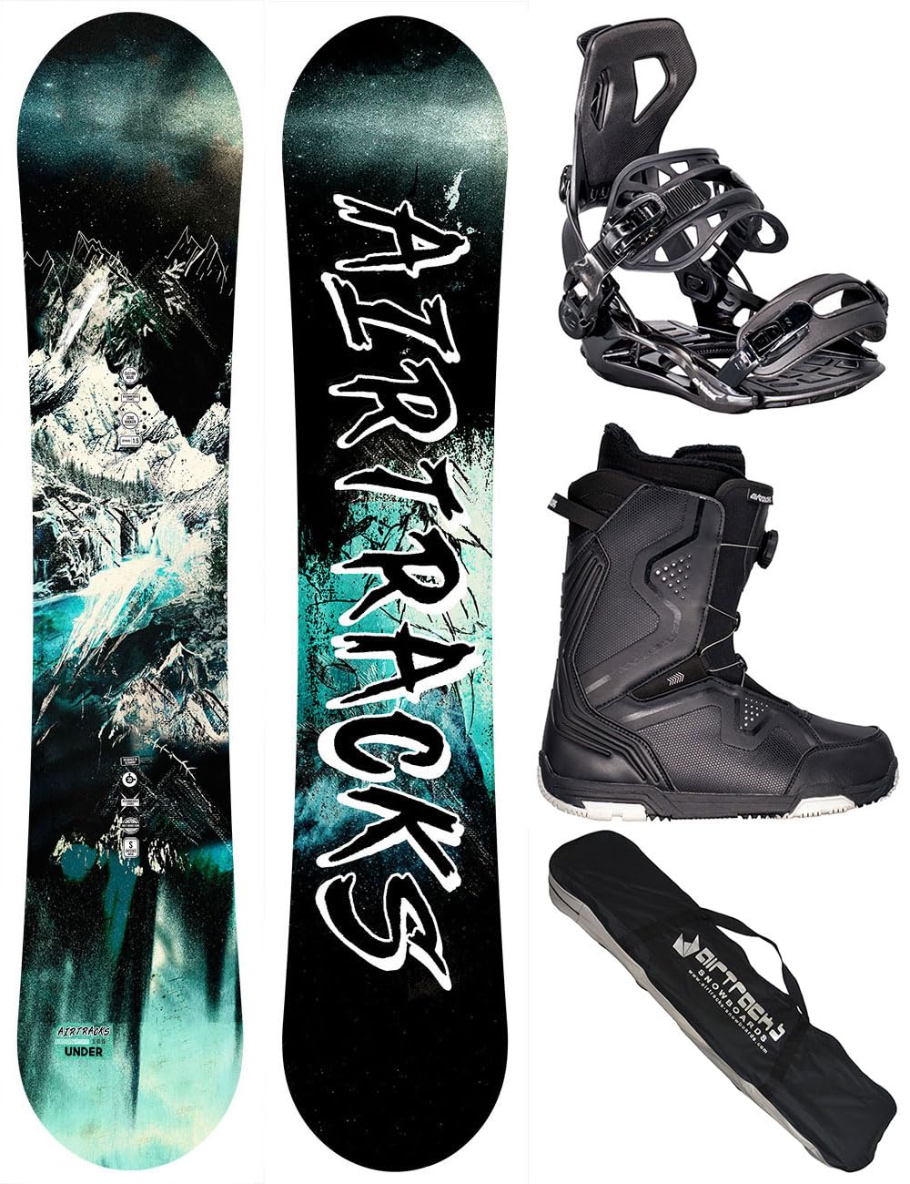 AIRTRACKS Snowboard Set Pack Planche Under Zero Rocker Wide + Fixations Master + Chaussures + SB Sac / 156 159 163 165 cm