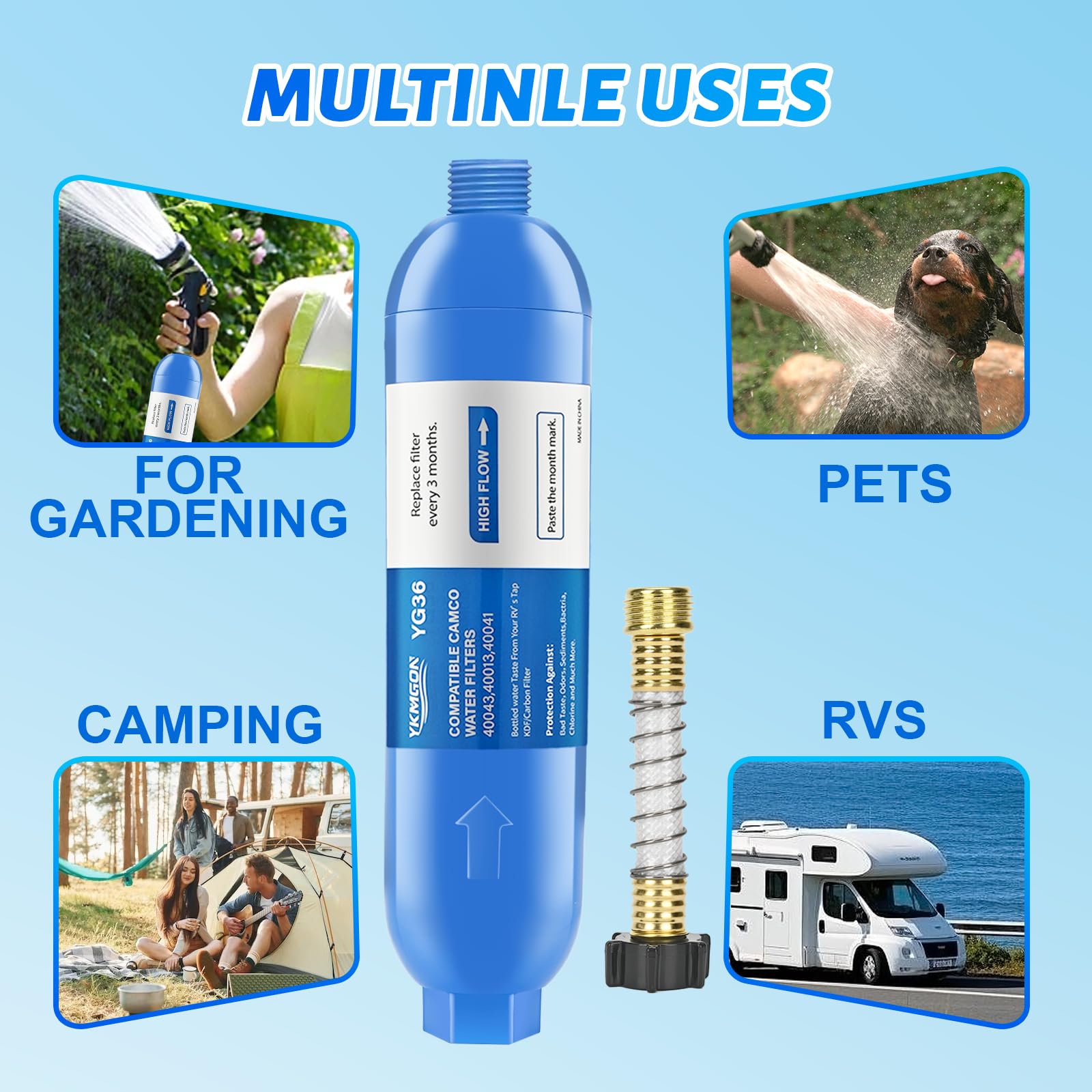 Filtro de agua en línea/marino RV con protector de manguera flexible, 1 paquete | Reduce el mal sabor, olores, óxido, fluoruro, cloro y sedimentos en el agua potable