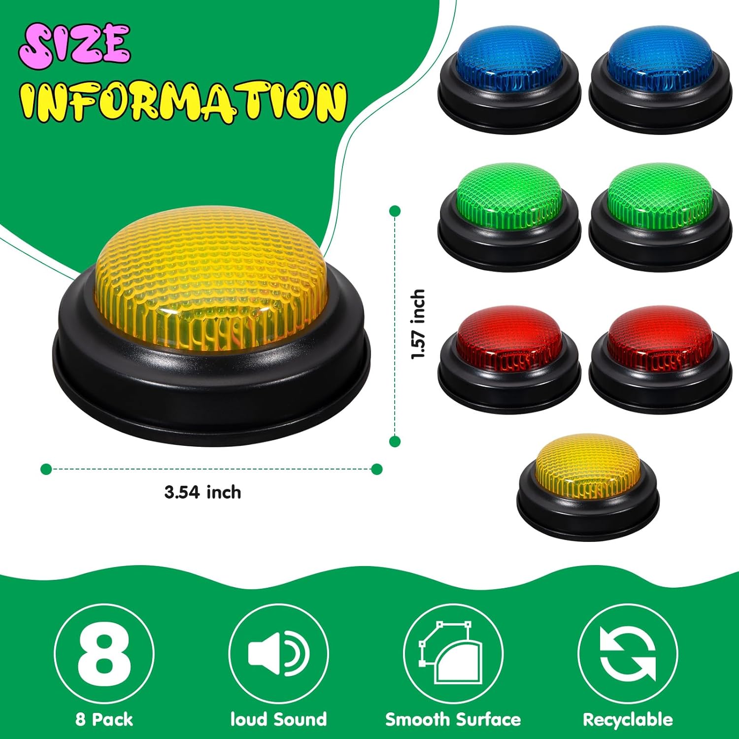 8-Pack Game Buzzers for Trivia Games – Classroom Quiz Buzzers with Lights & Sounds for Learning, Parties & Family Fun