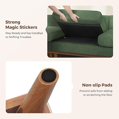 Miniatura 7 de Vesgantti Sofá modular en forma de L de 97 pulgadas, sofá de pana de 3 plazas con otomana móvil, sofá modular para sala de estar, color verde