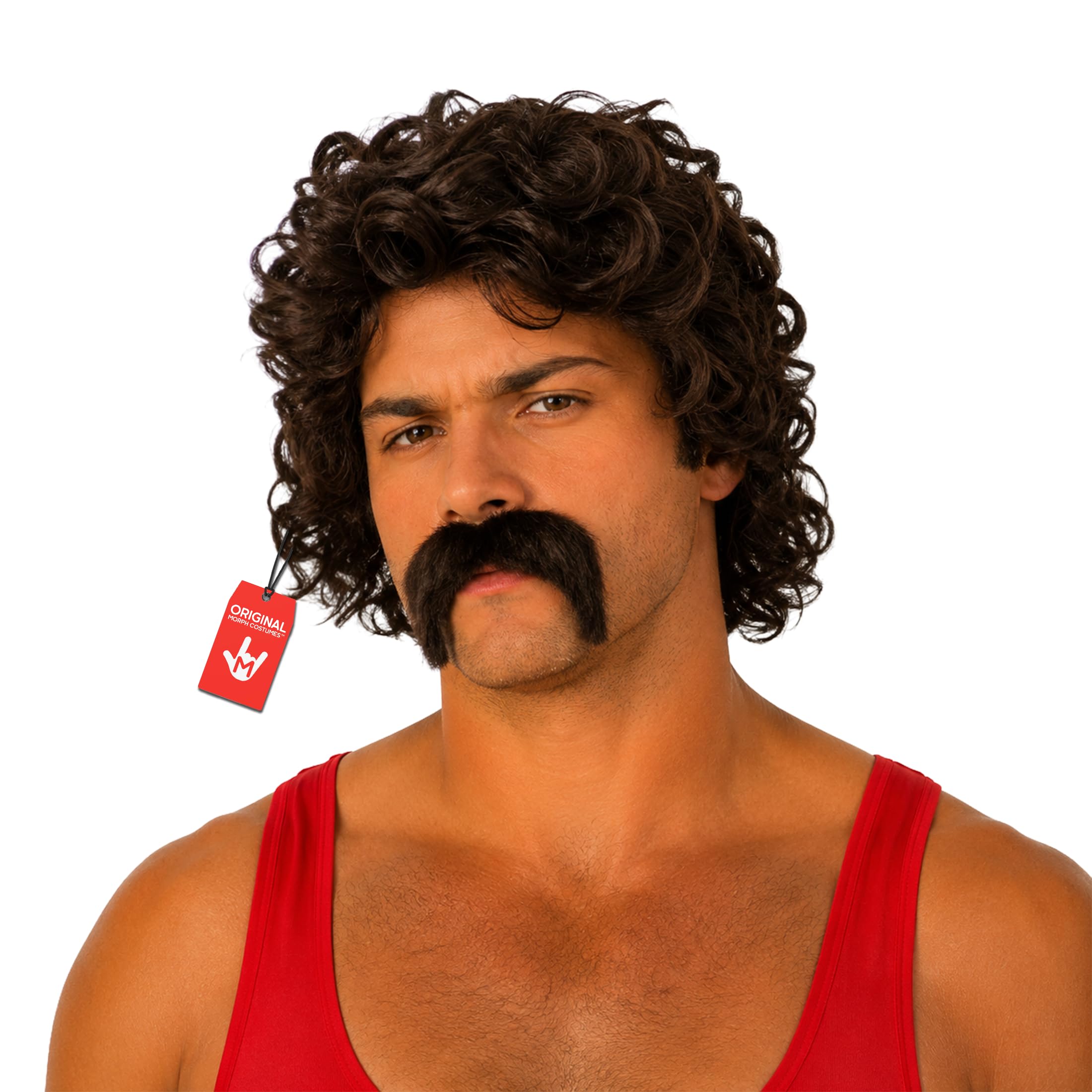 Fun Shack Vokuhila Perücke Braun Herren, 70er 80er Jahre Locken Perücke für Fasching Karneval, Kostüm Zubehör für Männer