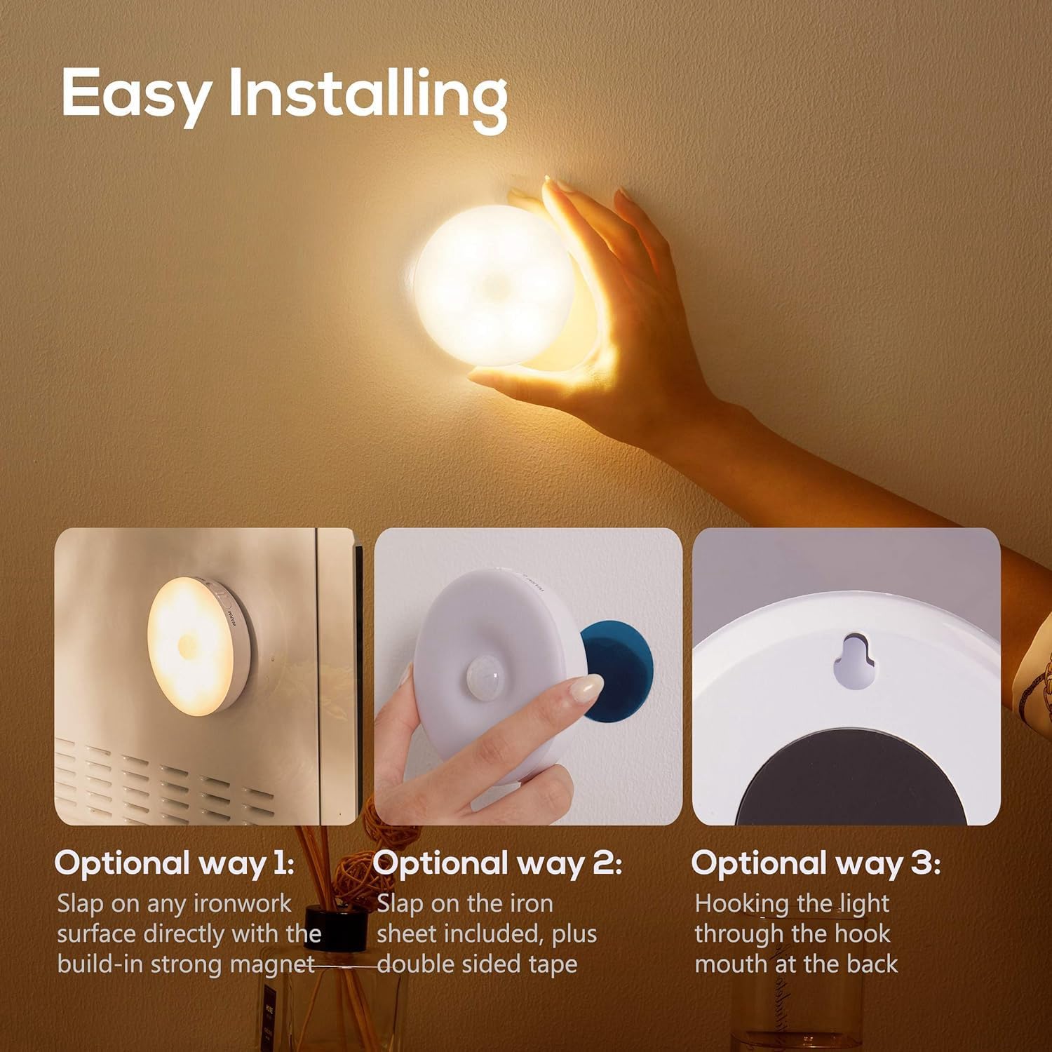 Luces con sensor de movimiento para armario, funciona con pilas, para cocina, dormitorio, escaleras, pasillo, pared (paquete de 6)