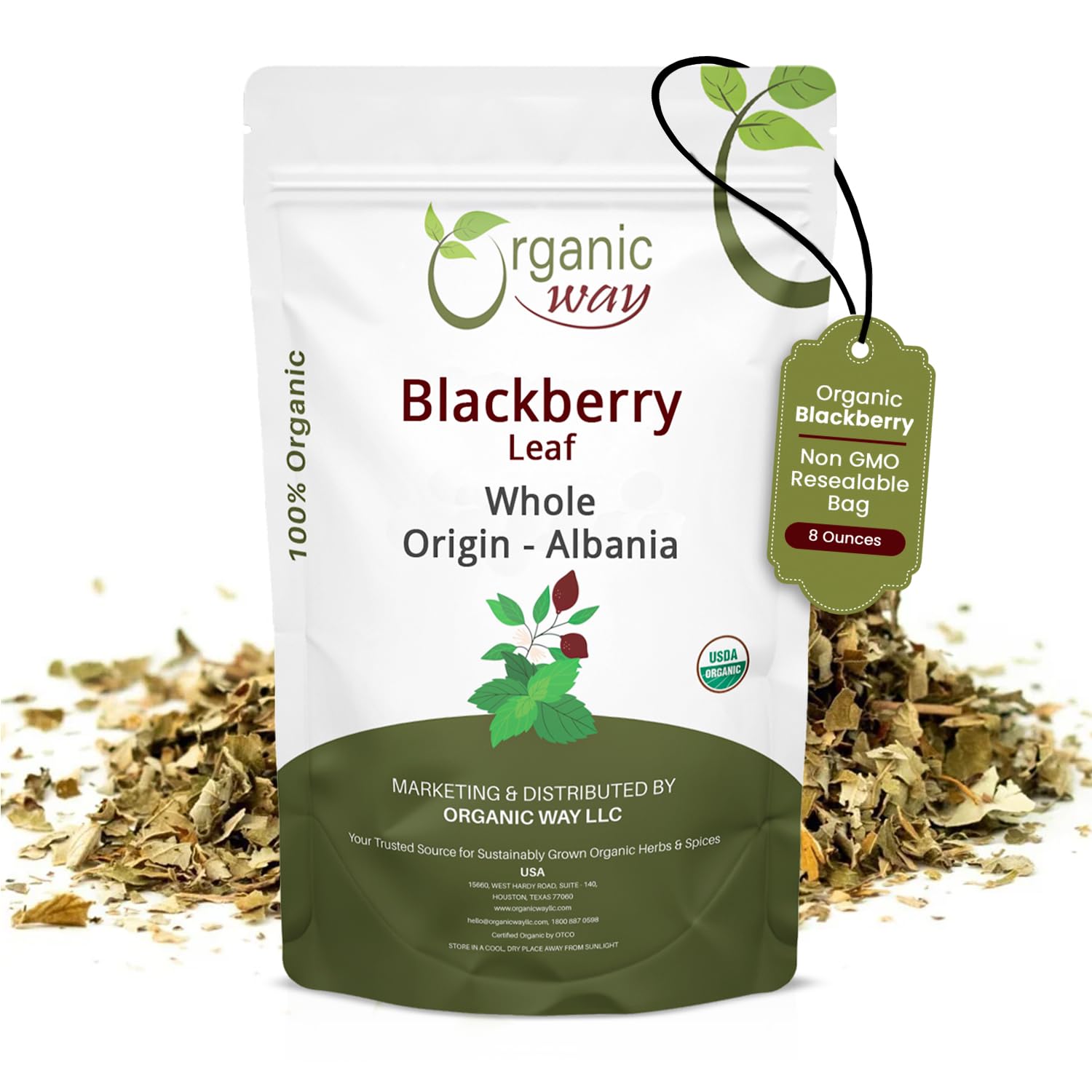 Organic Way Dried Blackberry Leaf Whole (Rubus fruticosus) - European Wild-Harvest | Organic & Kosher Certified | Raw, Vegan, Non GMO & Gluten Free |