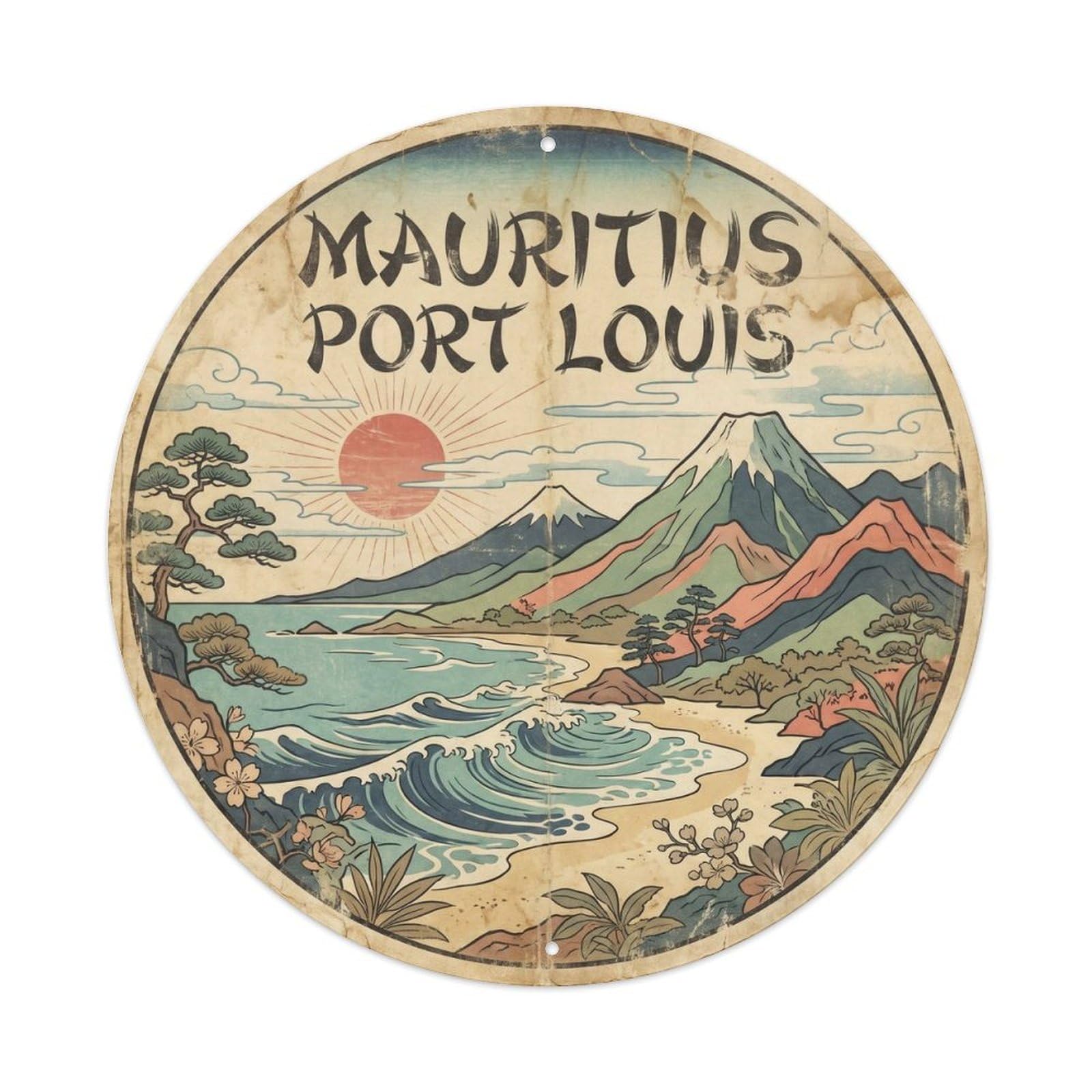 Mauritius Port Louis Atoll Resort Ink Illustration Metal Tin Sign