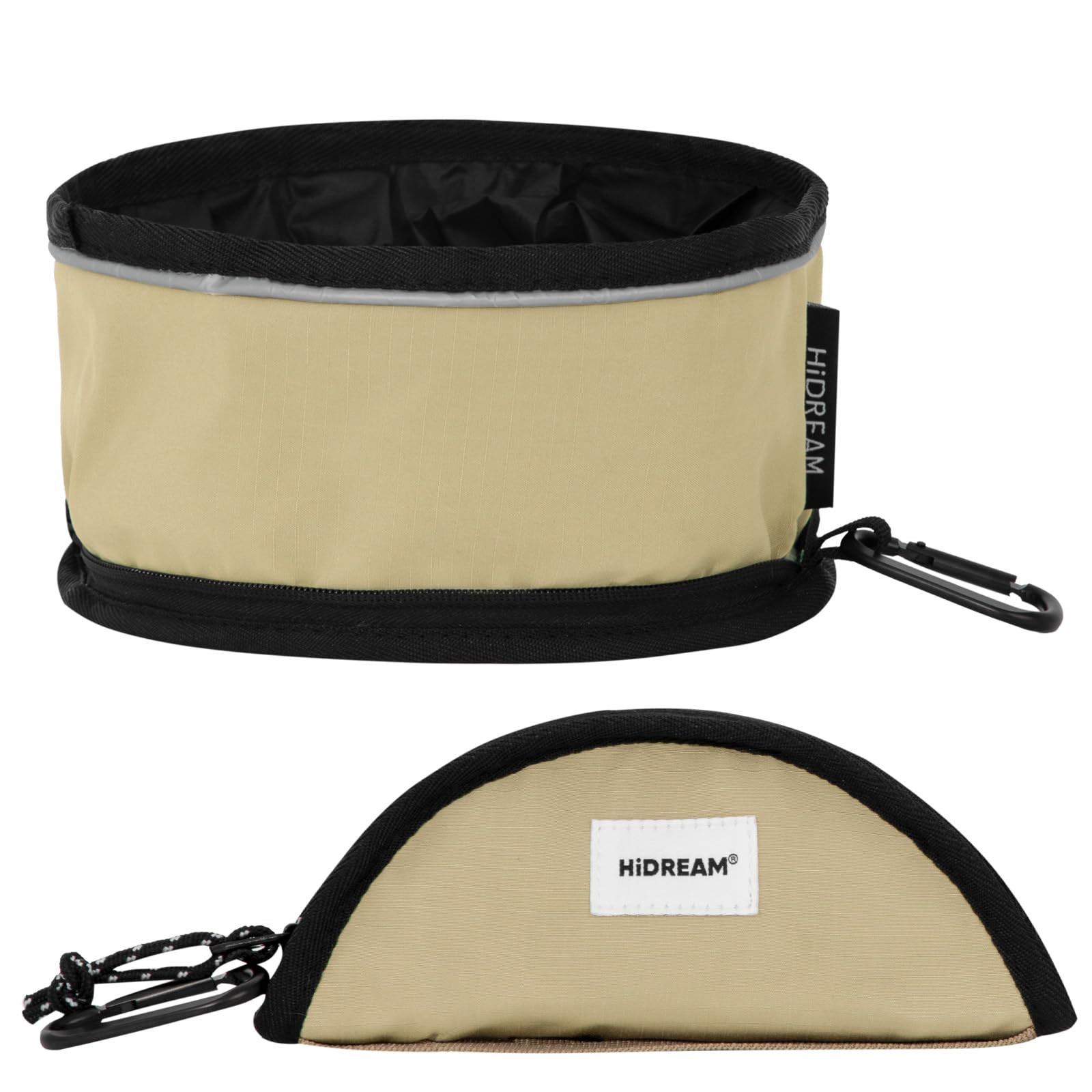 Duuclume Collapsible Dog Bowls, Portable Lightweight Food and Water Bowl for Travel Camping Hiking, Foldable Dog Dish with Zipper for Puppy Cats Outdoor Use(Khaki)