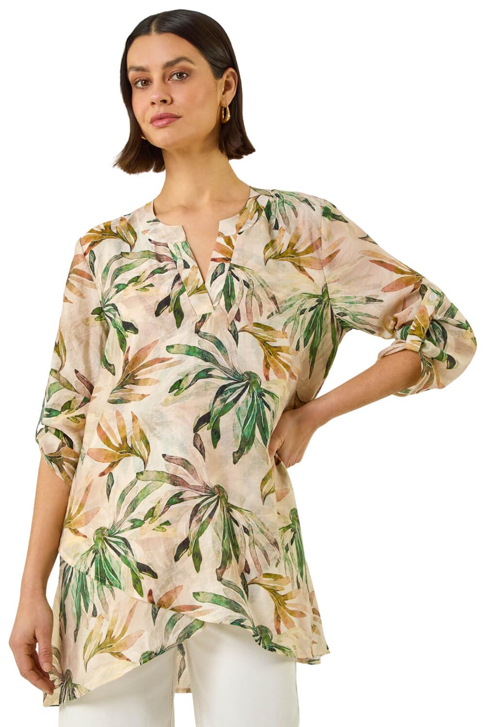 Roman Women's Leaf Wrap Hem Tunic Top - Green - Size 16