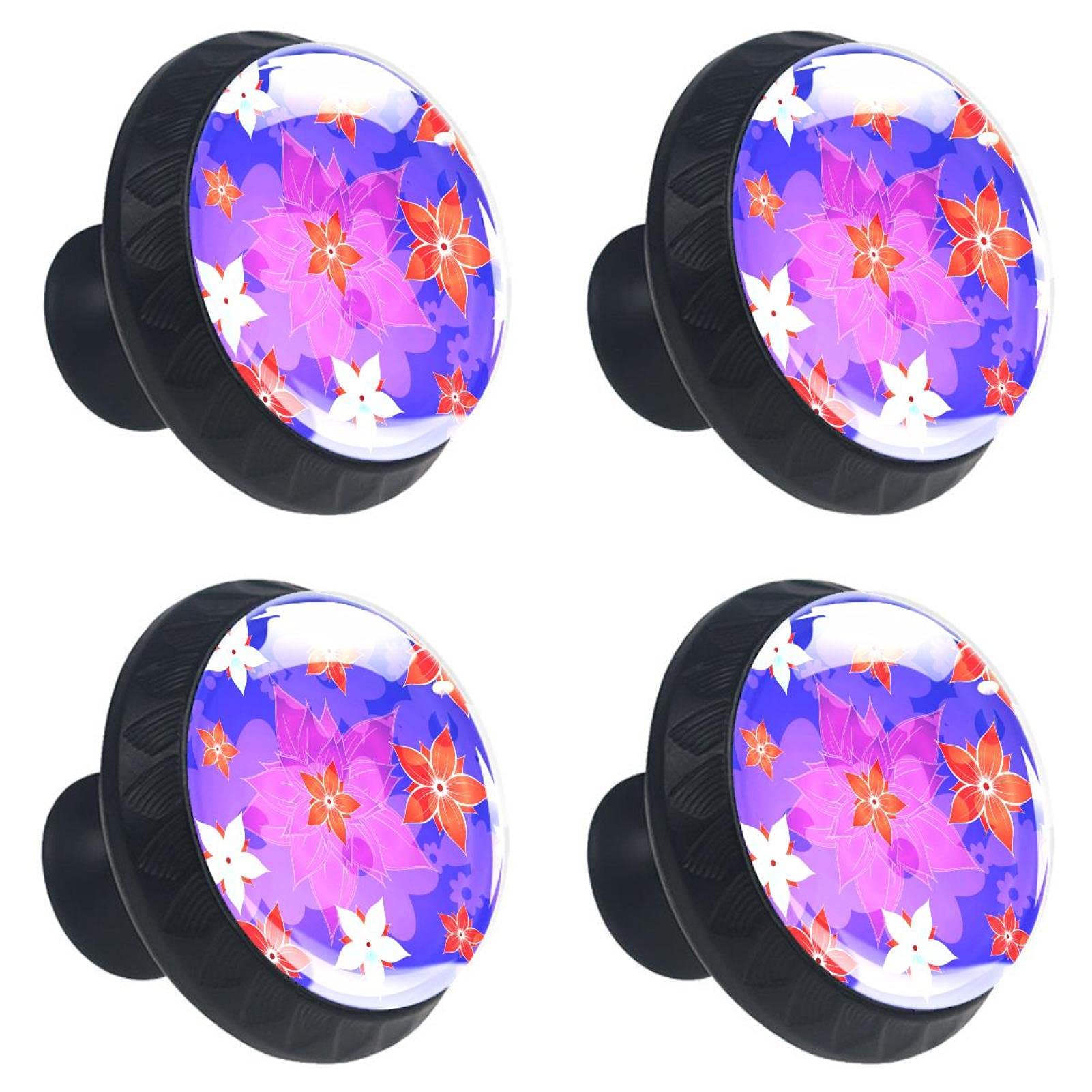 Boutons de placard ronds en verre bleu 30 mm avec vis pour meuble (Lot de 4)