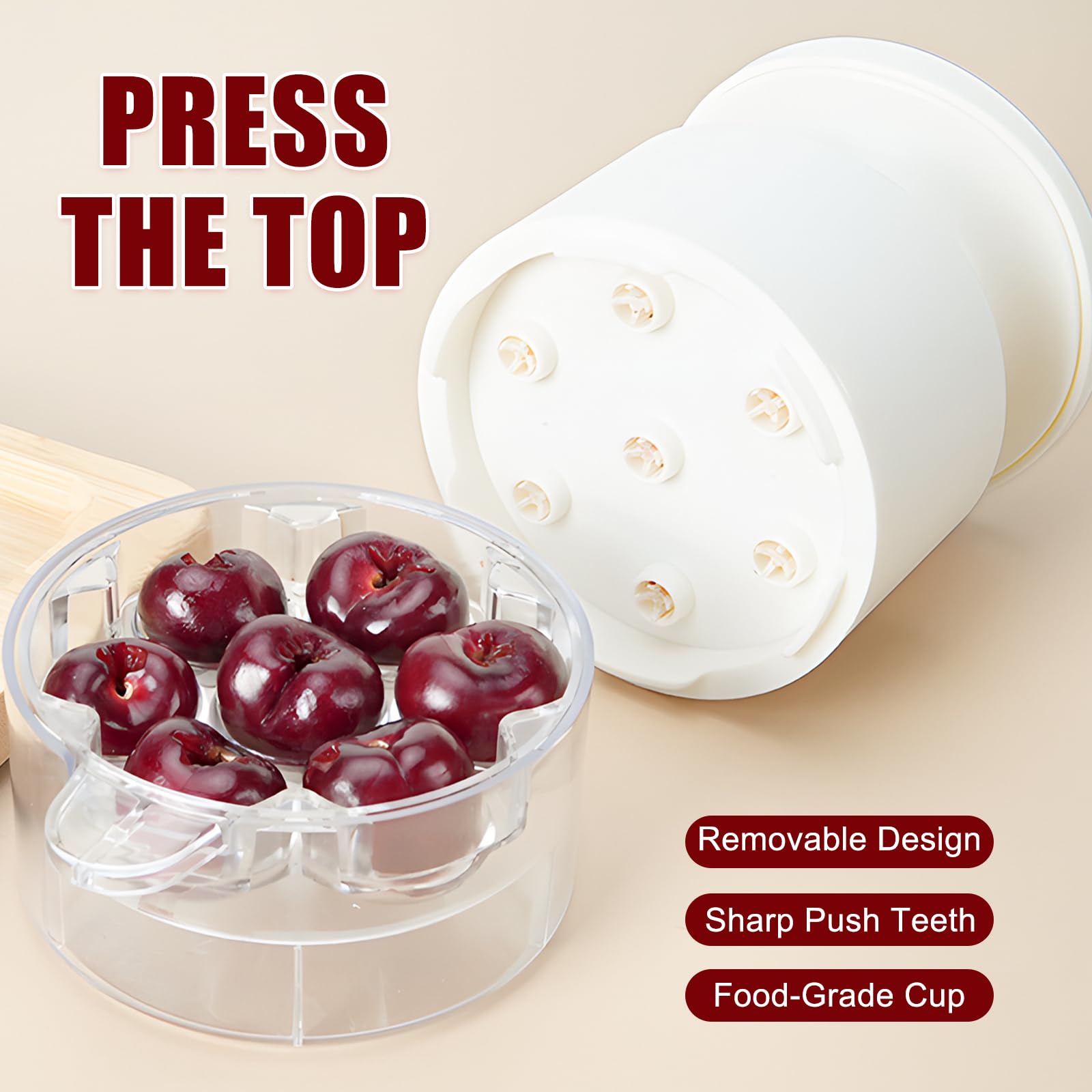 Cherry Pitter, 7-Hole Push-Type Cherry Pitter with Pit Storage Tray, Efficient Pit Removal, Multi-Particle Separator, Fruit Seed Remover Tool (Black)