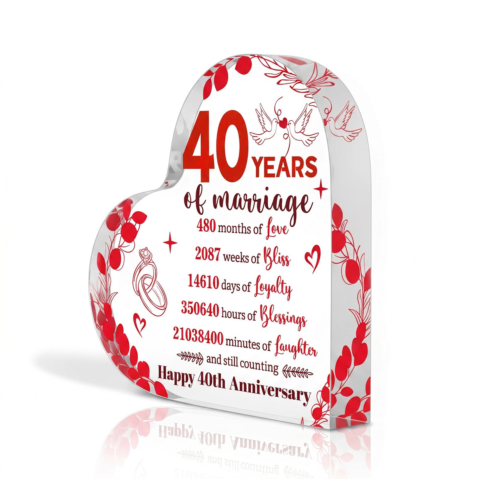 40th Wedding Anniversary Plaque Gifts Romantic Ruby Wedding Anniversary Decorations for Couple Her Him, Heart-Shaped Acrylic Sign Romantic 40th Anniversary for Home Decor
