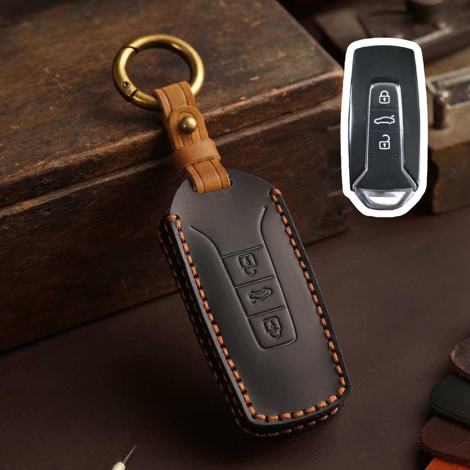 Protection de clé en alliage de zinc et cuir premium pour Volkswagen