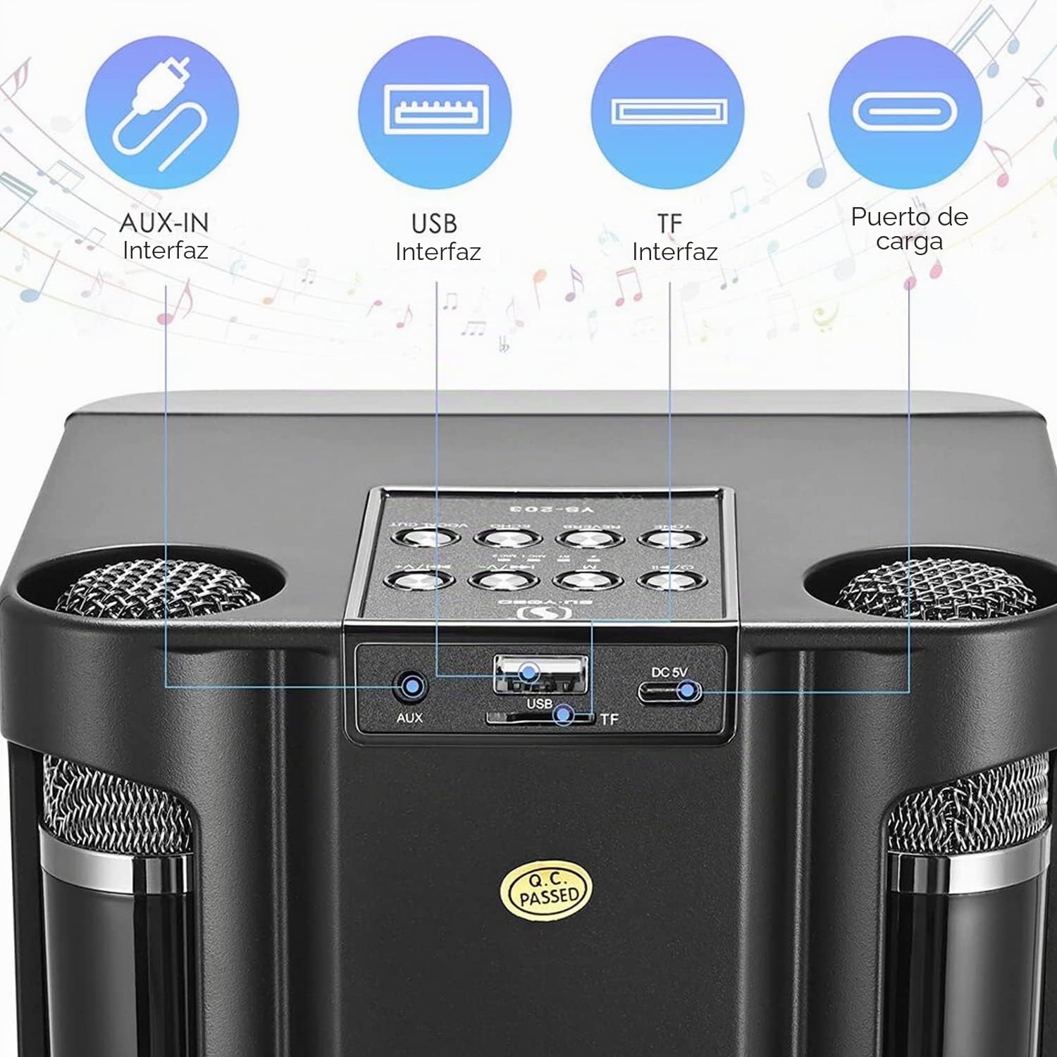 Karaoke 2 microfonos inalambricoso, Máquina de Karaoke Completo Altavoz Bluetooth con 2 Micrófonos, Portatil Karaoke Profesional para Adulto Infanti, Fiestas en Casa Soporte Tarjeta TF, AUX, Disco U