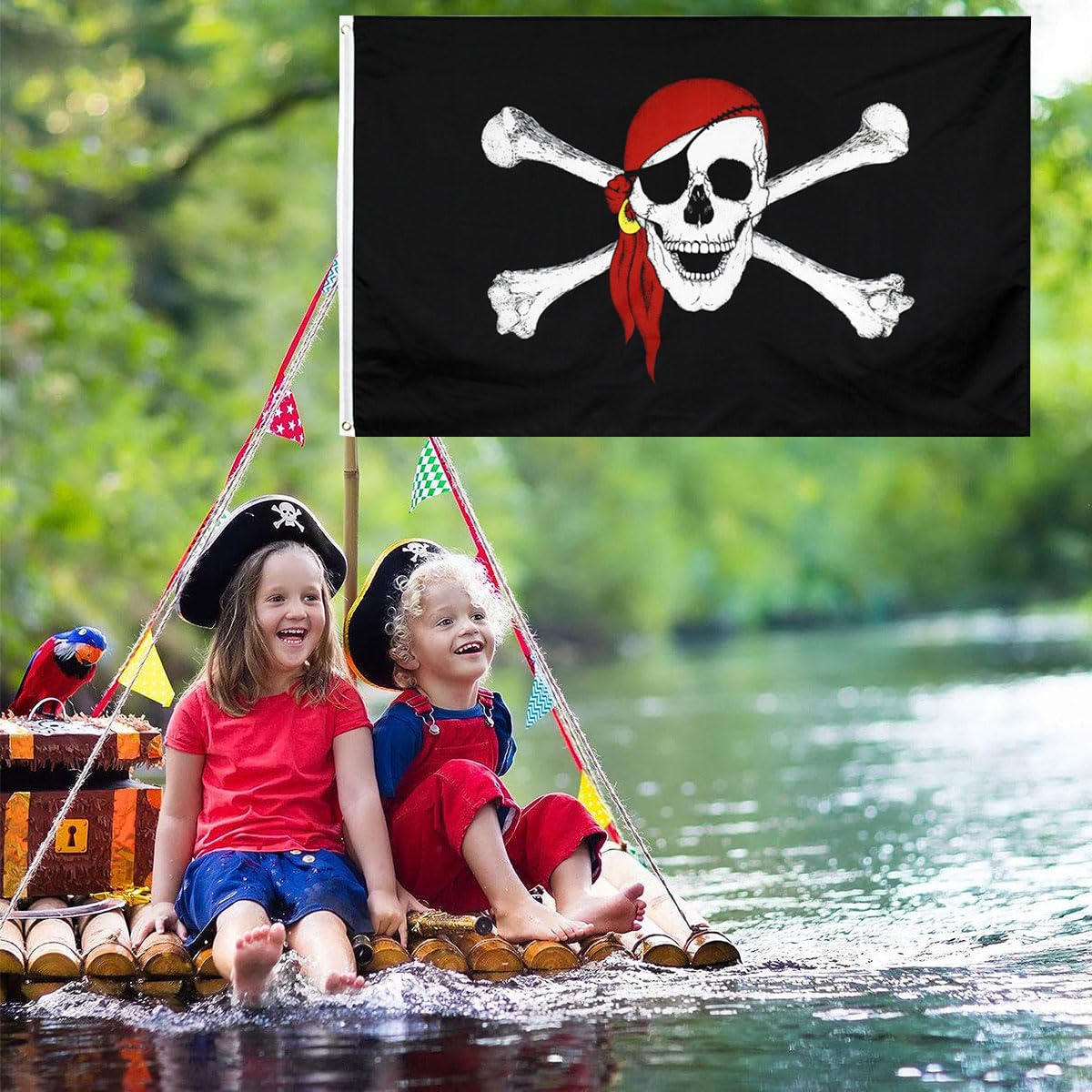Bandiera Dei Pirati Con Teschio – 42x30 Cm – Con Asta In Plastica – Resistente Alle Intemperie Per Giochi All'Aperto - 4