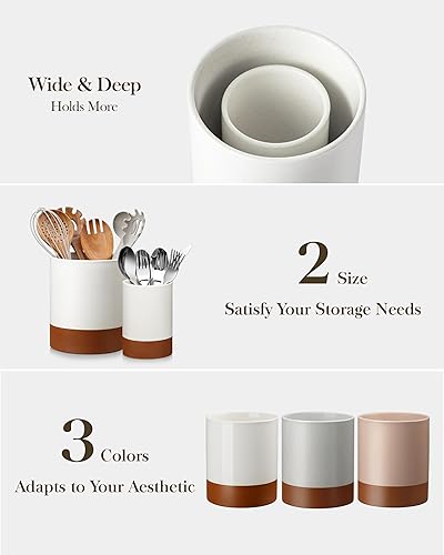 Miniatura 5 de MALACASA Soporte para utensilios, de cerámica de 7.3 + 5.5 pulgadas para encimera, utensilios de cocina grandes para encimera de cocina, organizador