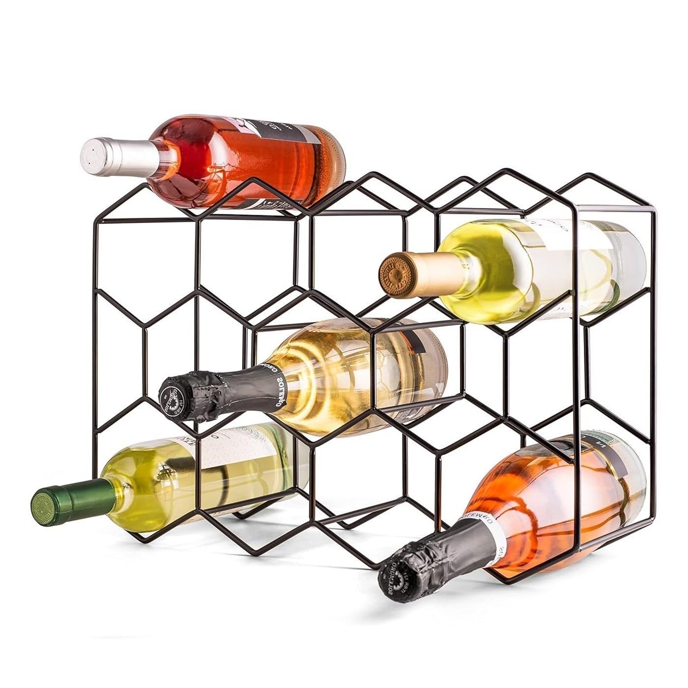 Botellero de vino para 14 botellas metal negro 43x30 cm hexagonal panal
