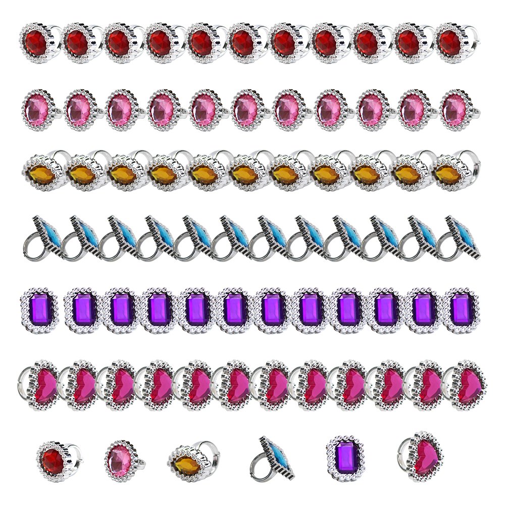 72 Pieces Plastic Colorful Rhinestone Gem Rings Sparkle Adjustable Big Jewel Rings Princess Ring Toy Rings Girls Dress up Accessories