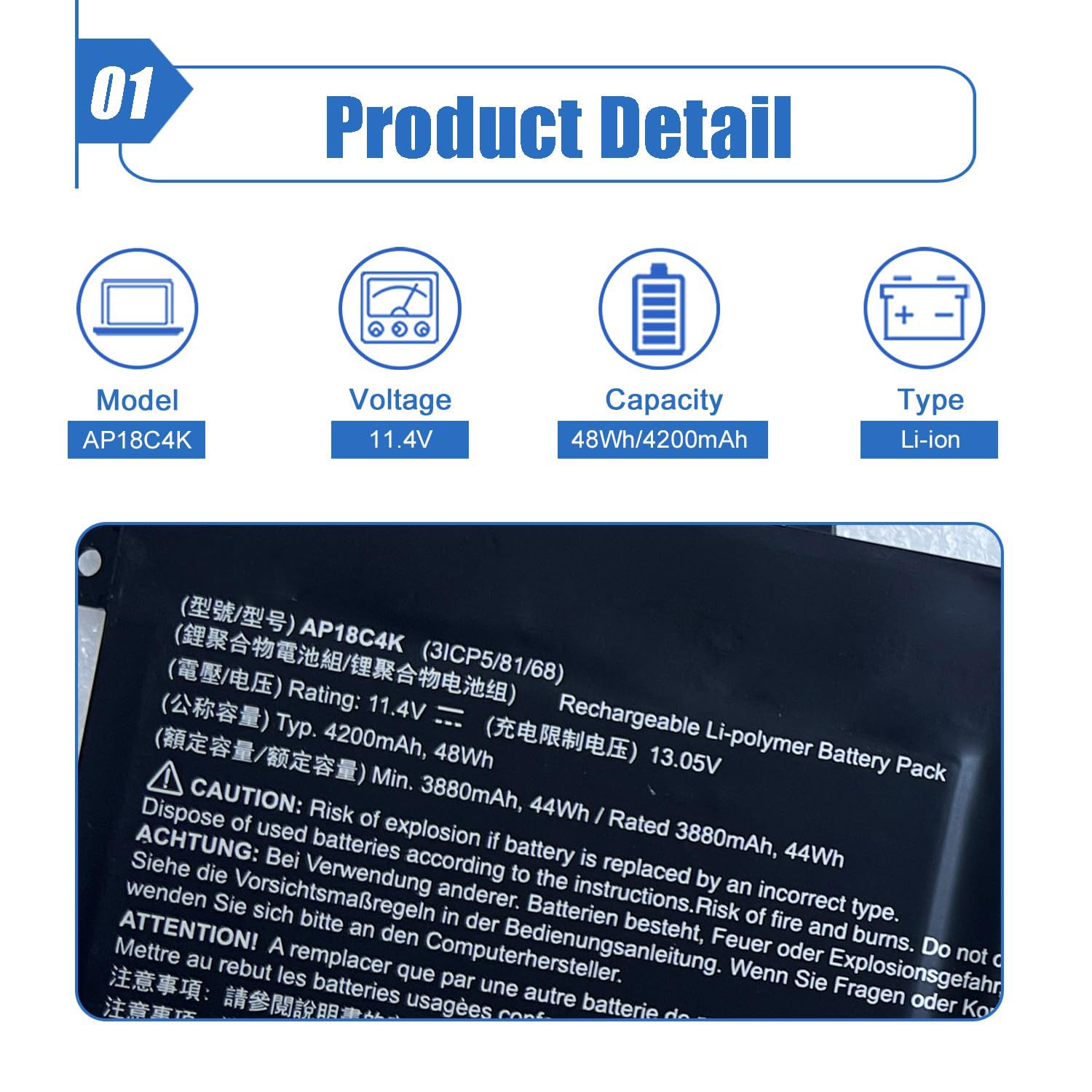 Amazon.com: Dentsing AP18C4K 11.4V 48Wh/4200mAh Laptop Battery