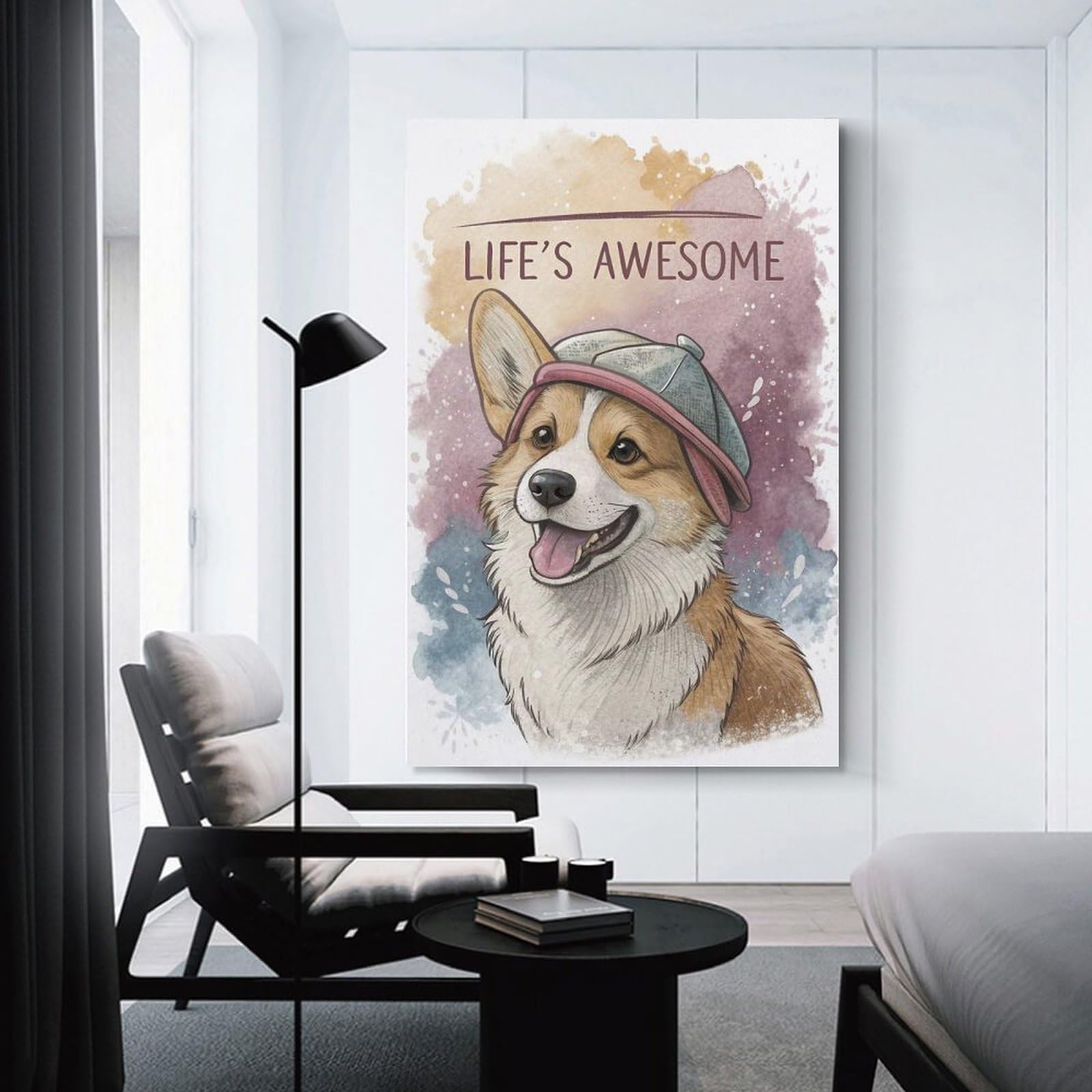 Junmoney Unframe-Style-21-1 Corgi Wearing A Hat Home Decor Wall Art, 08X12inch(20X30cm), For Wall Displays, Bedrooms Or Room Updates, Ideal For Building A Coordinated Art Wall
