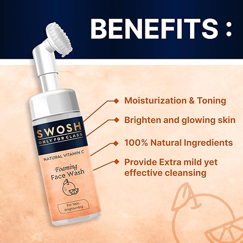 Miniatura 2 de SWOSH Jabón facial espumoso natural con vitamina C para piel propensa a espinillas y grasas, sin parabenos, sulfatos, siliconas y color (con cepillo