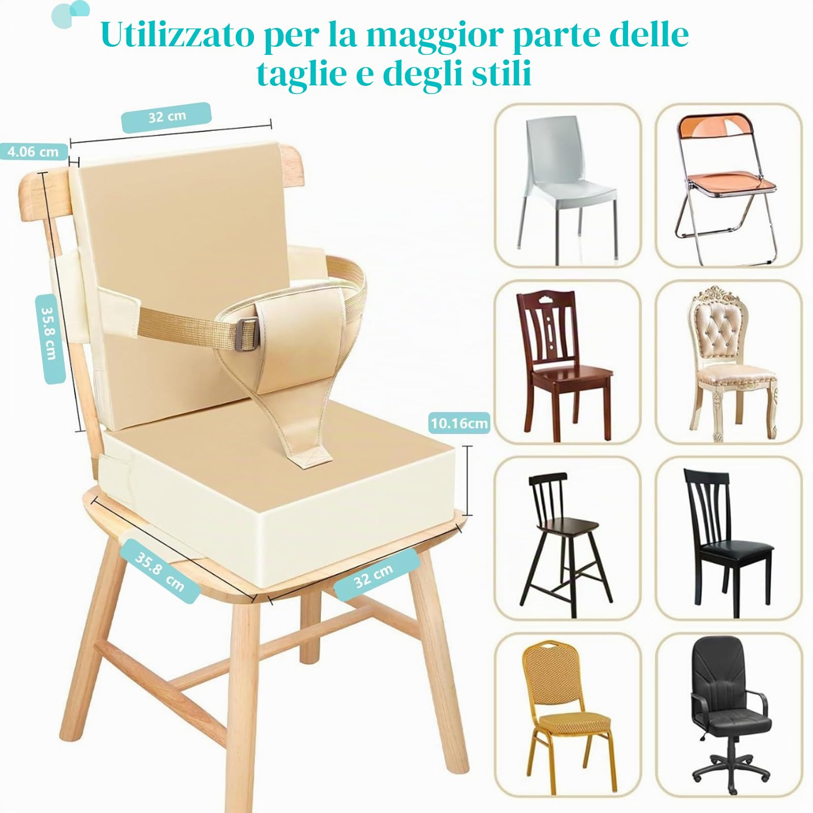 Seduta Rialzata per Bambini e Neonati, Impermeabile in Poliuretano, Con Schienale e Cintura di Sicurezza Regolabile a 3 Punti, Cuscino per Seggiolone Pratico