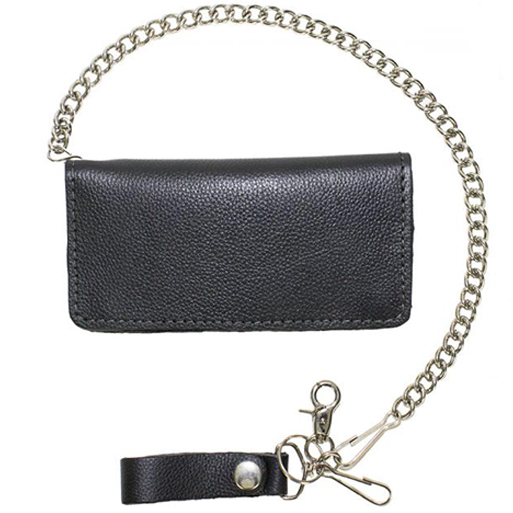 Dream Apparel Bifold Chain Wallet for Men and Women, Cowhide Leather Motorcycle Biker Wallet with Anti-Theft Steel Chain, Black ID Card Holder Trucker