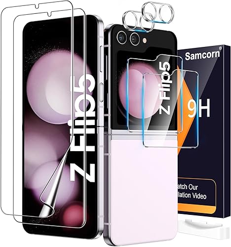 Miniatura 1 de Protector de pantalla 6 en 1 para Samsung Galaxy Z Flip 5, 2 unidades de película flexible interior + 2 unidades de vidrio templado frontal + 2
