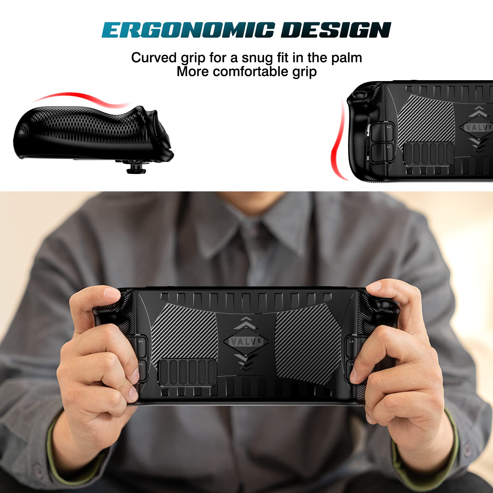 DLseego Funda Protectora para Valve Steam Deck, Carcasa de TPU Compatible con Consola de Steam Deck 2021 a Prueba de Golpes, Antideslizante, anticolisión, Negro